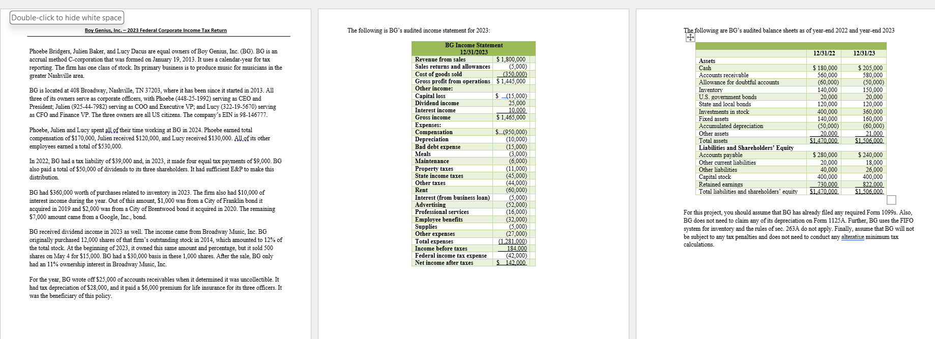 Your client for this project is a C - corporation