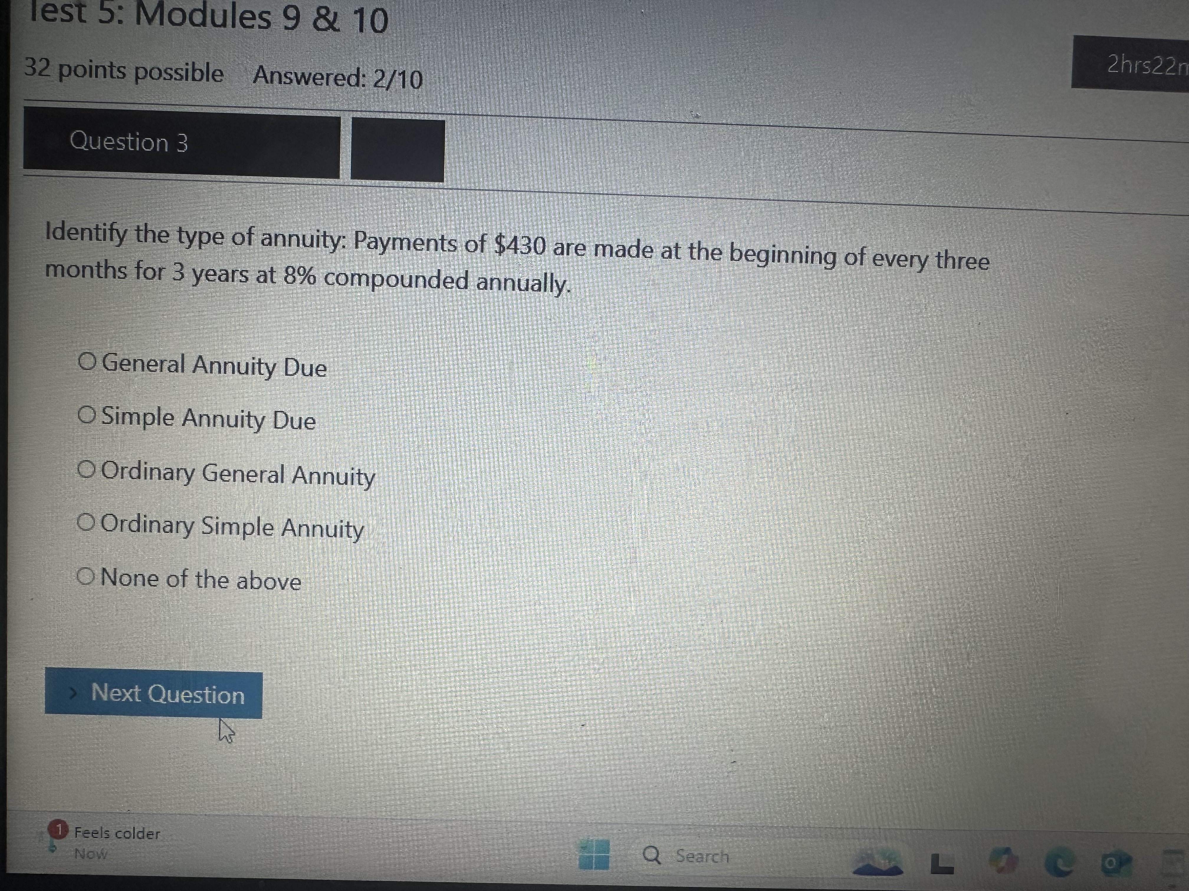 Answer lest 5: Modules 9 & 10 2hrs22r 32 points