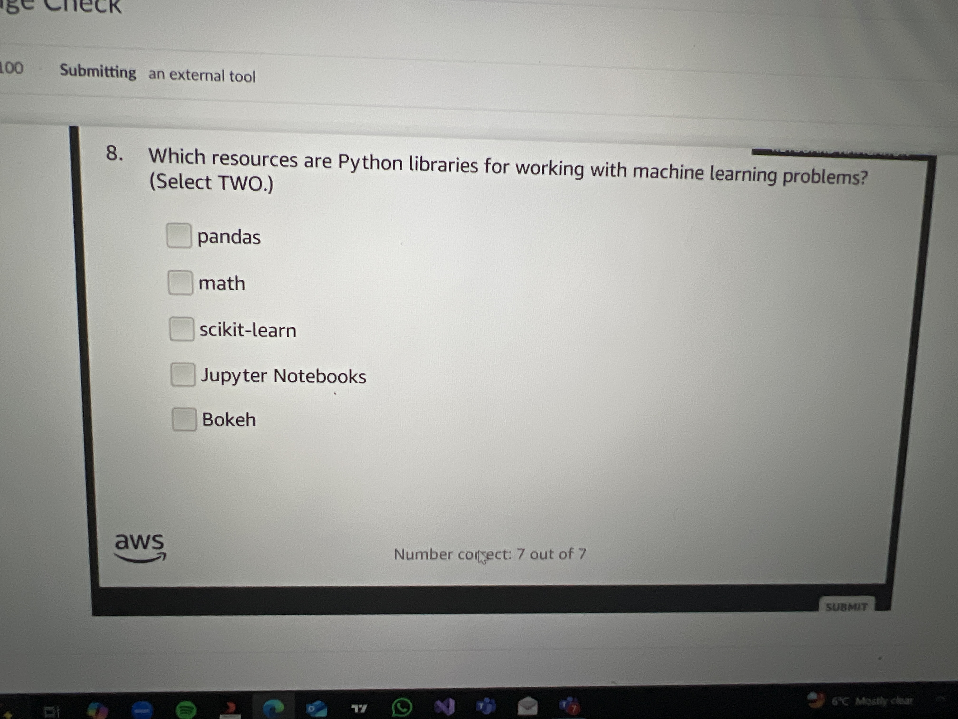 Answer 8 Check 00 Submitting an external tool 8.