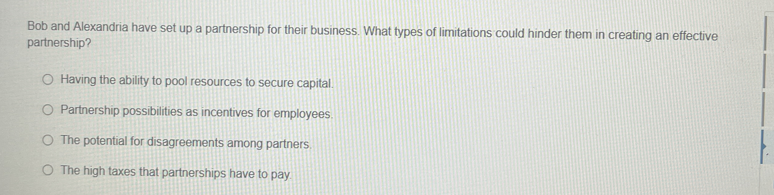 Bob and Alexandria have set up a partnership for