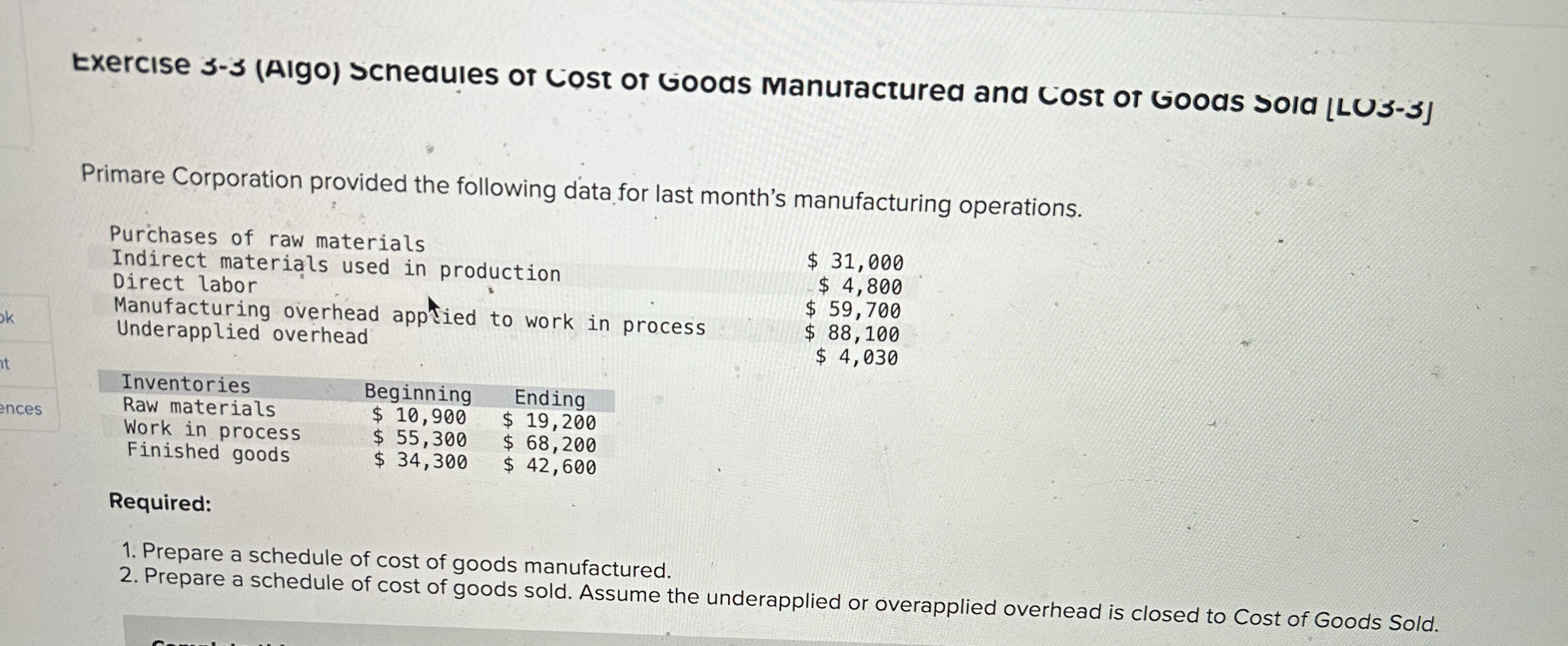 Exercise s - s ( AIgo ) Scheaules or Cost or