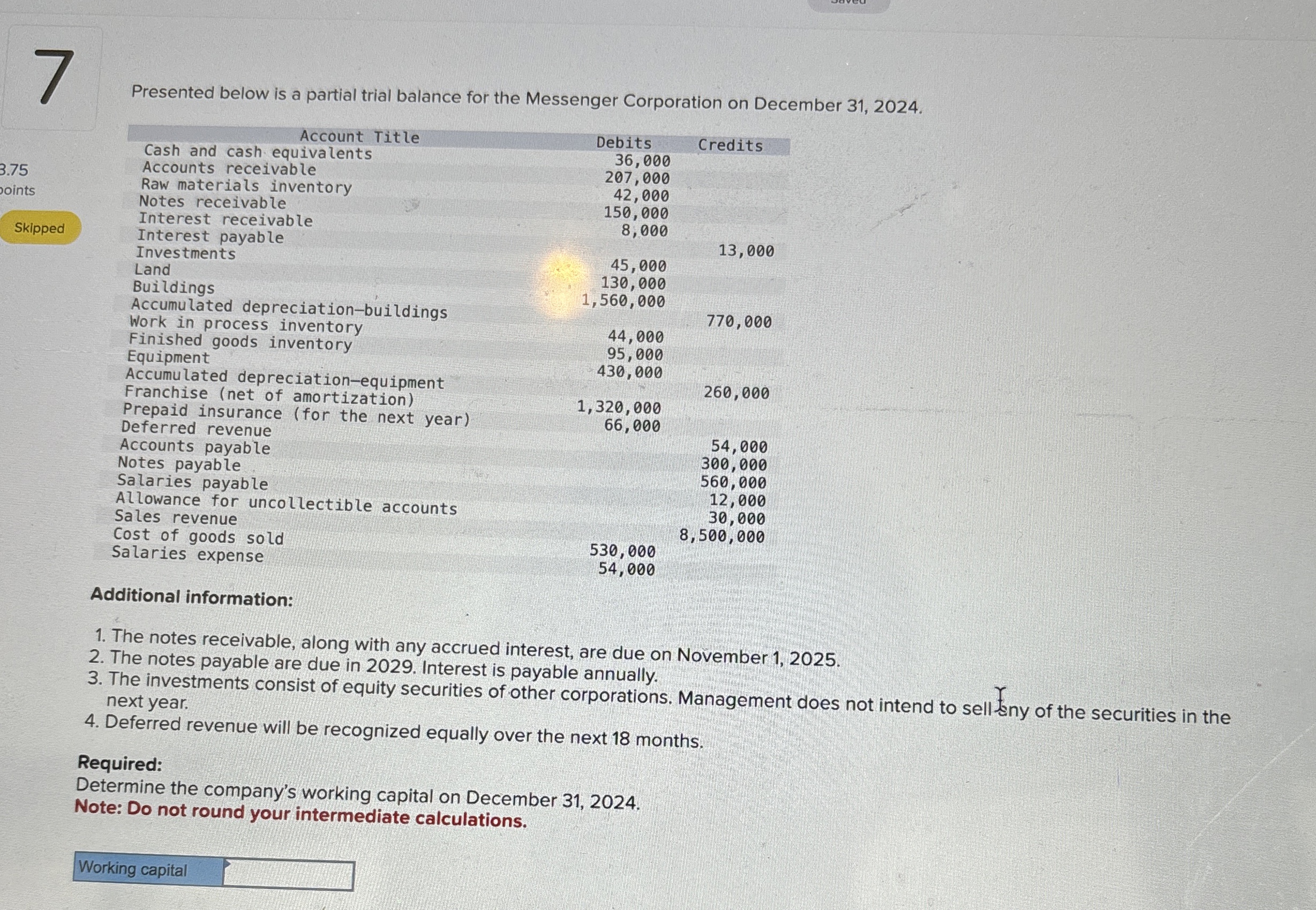 Presented below is a partial trial balance for