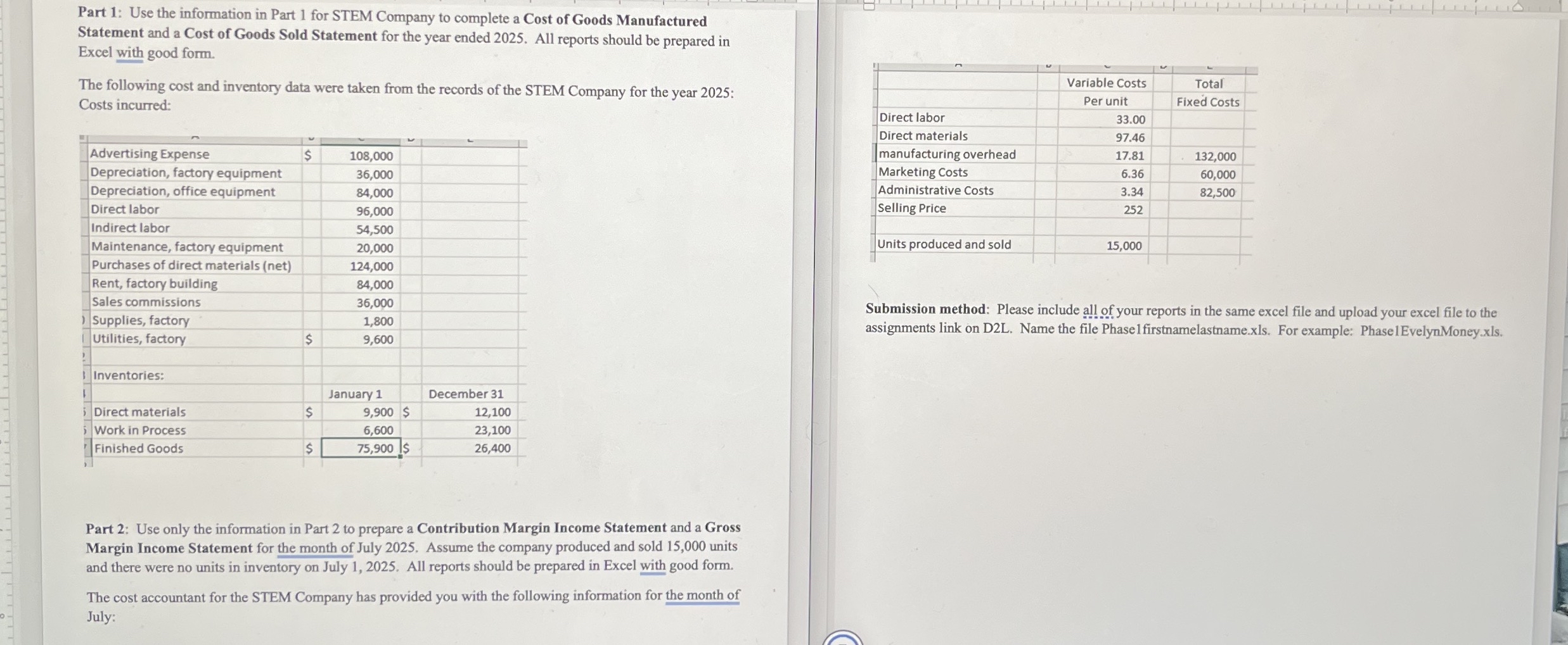 Part 1 : Use the information in Part 1 for STEM