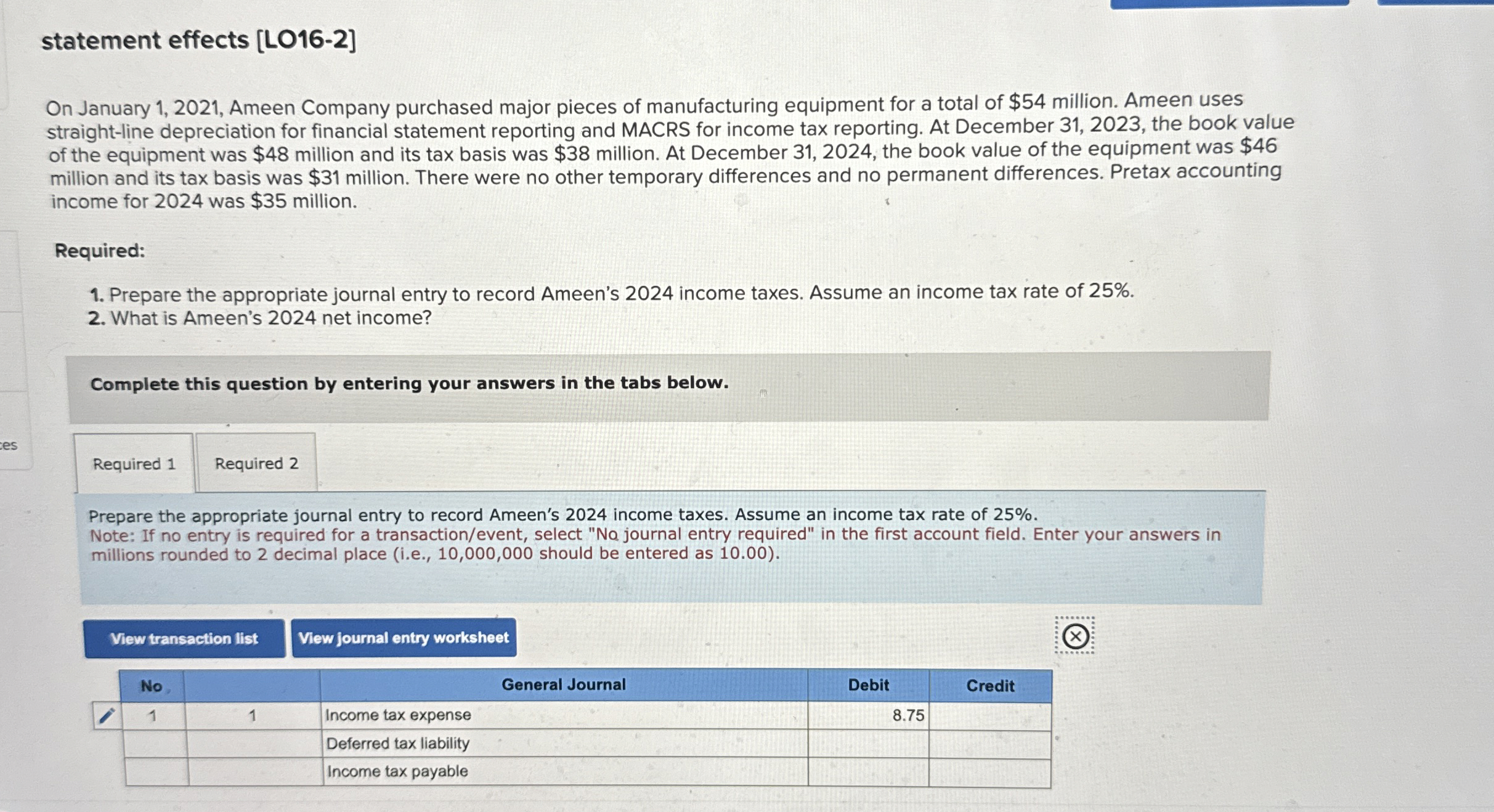 statement effects [ LO 1 6 - 2 ] On January 1 , 2