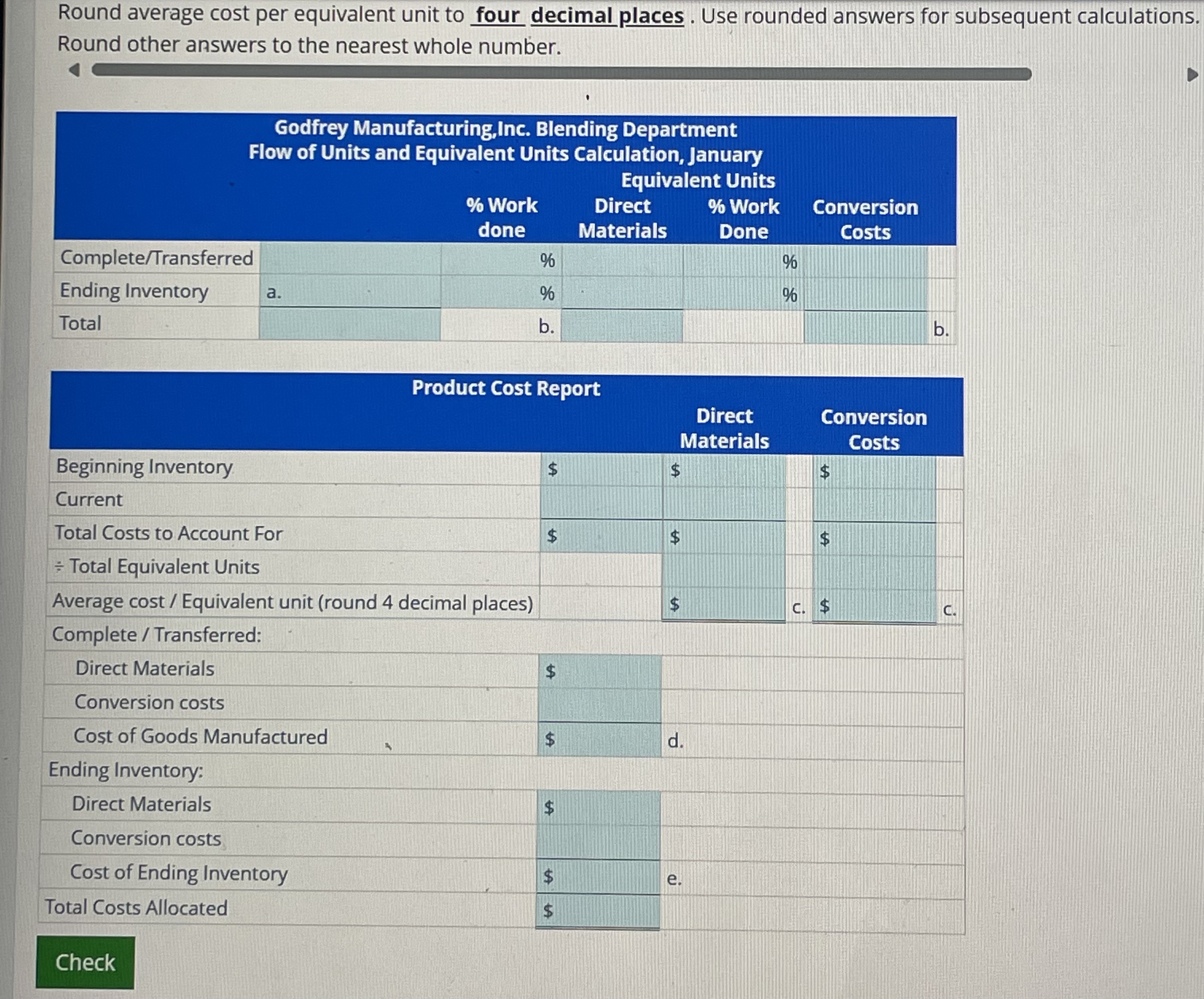Round average cost per equivalent unit to four