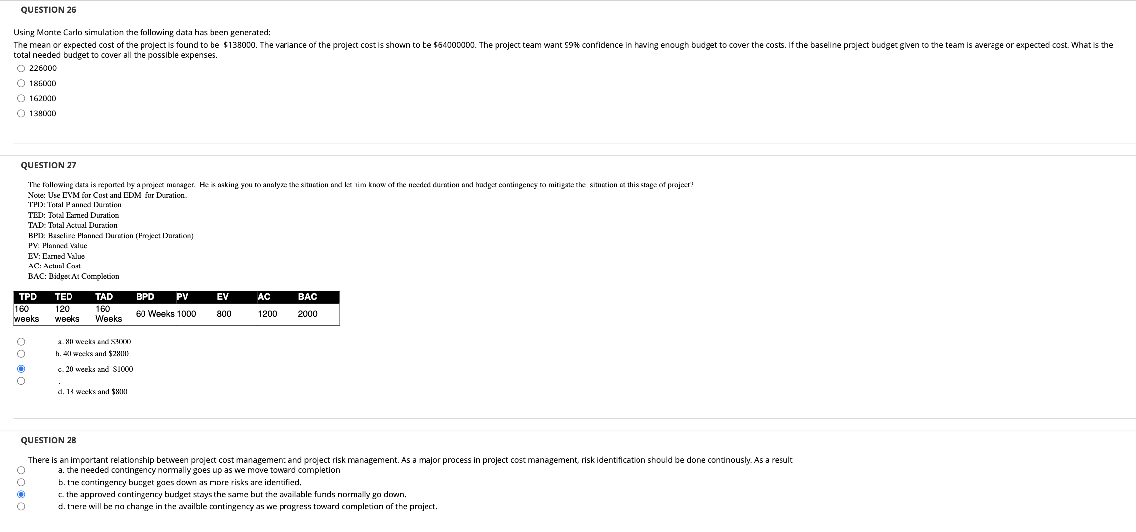 did i choose the correct answer? QUESTION 26