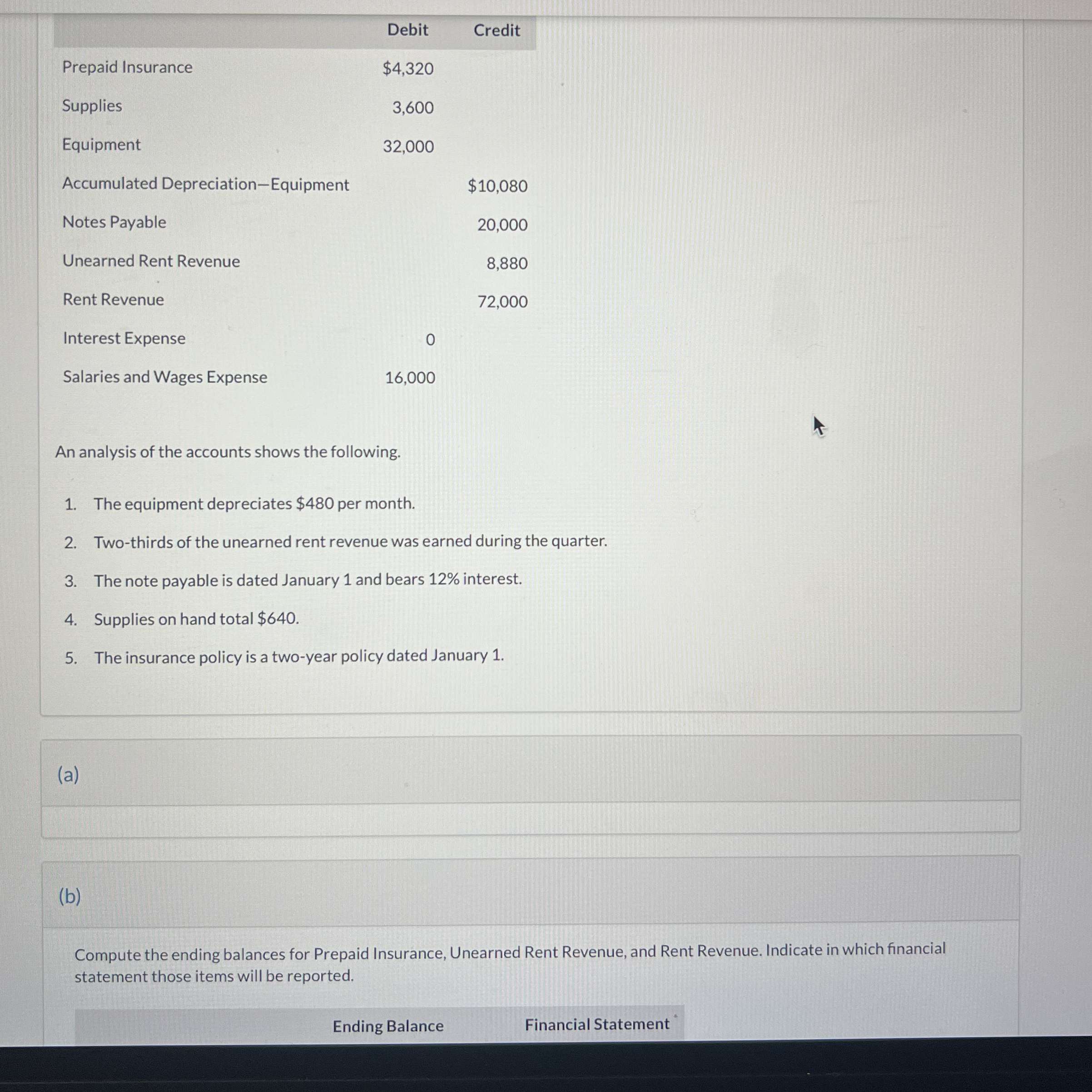 \ table [ [ , Debit,Credit ] , [ Prepaid