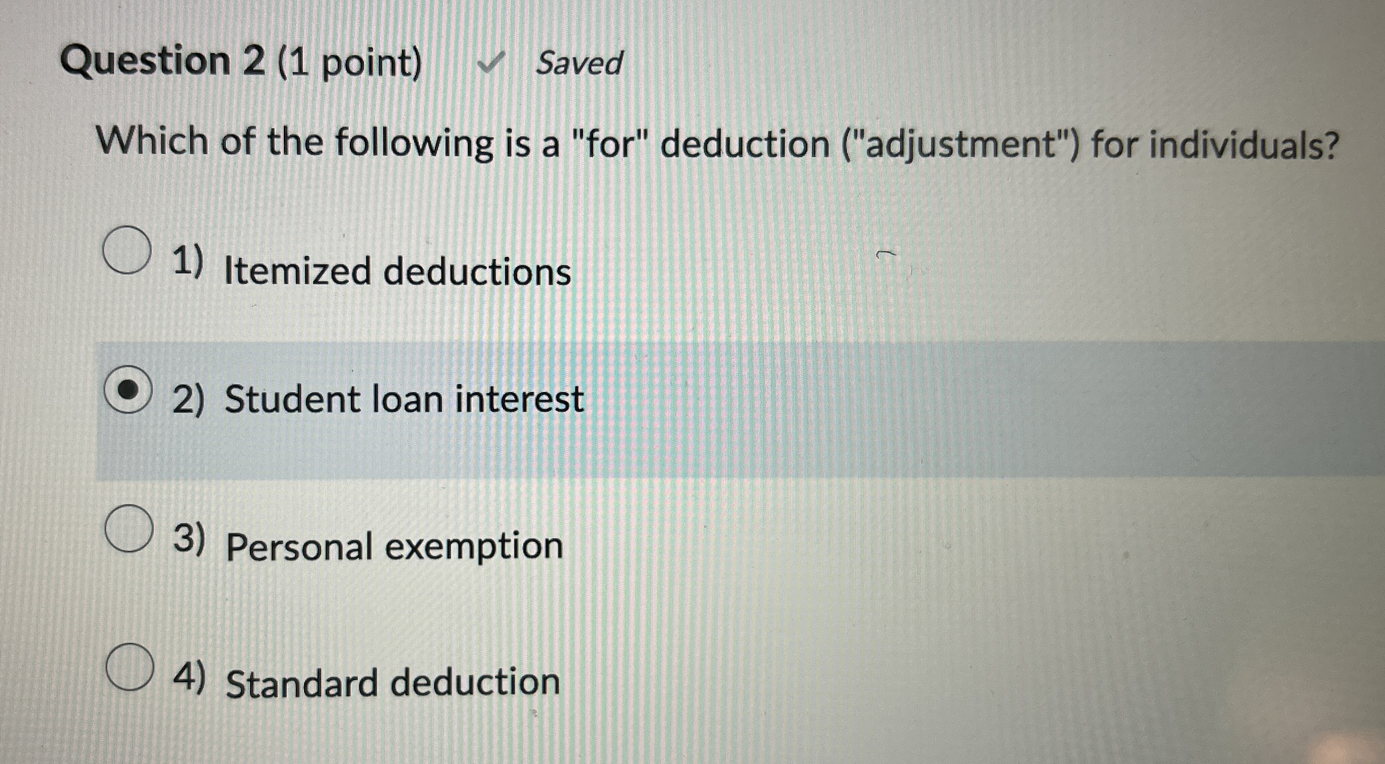 Question 2 ( 1 point ) Saved Which of the