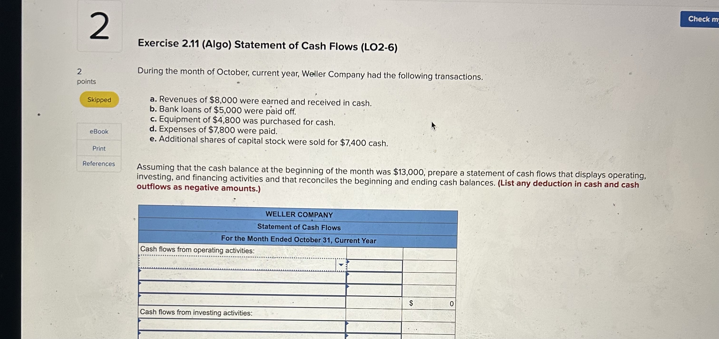 2 Exercise 2 . 1 1 ( Algo ) Statement of Cash