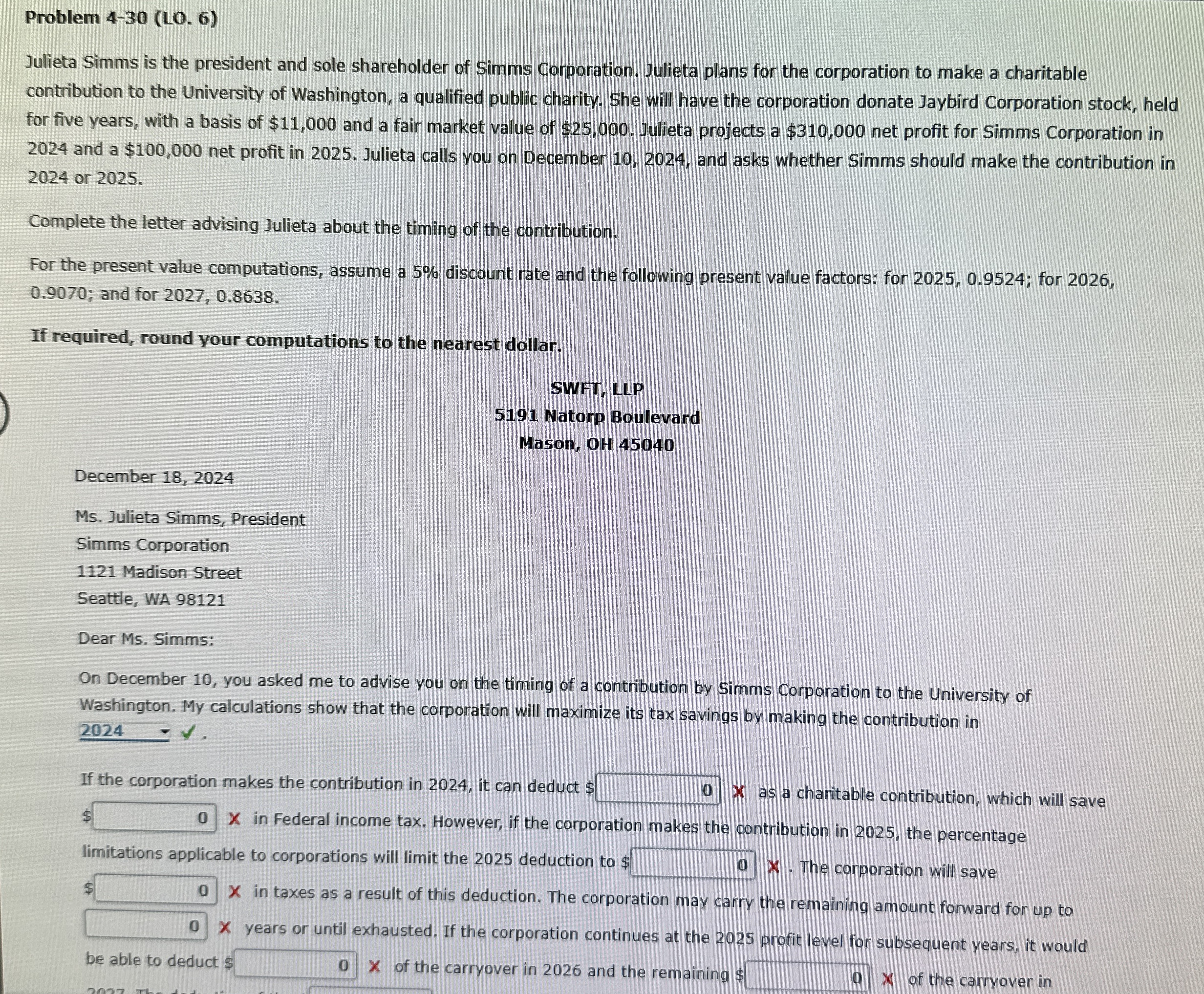 Problem 4 - 3 0 ( LO . 6 ) Julieta Simms is the