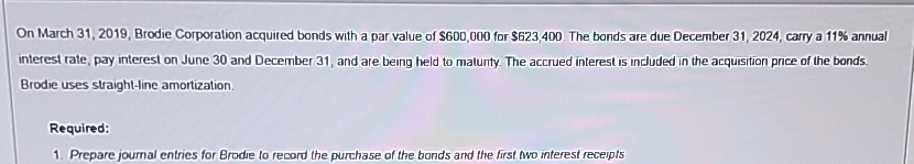 On March 3 1 , 2 0 1 9 , Brodie Corporation