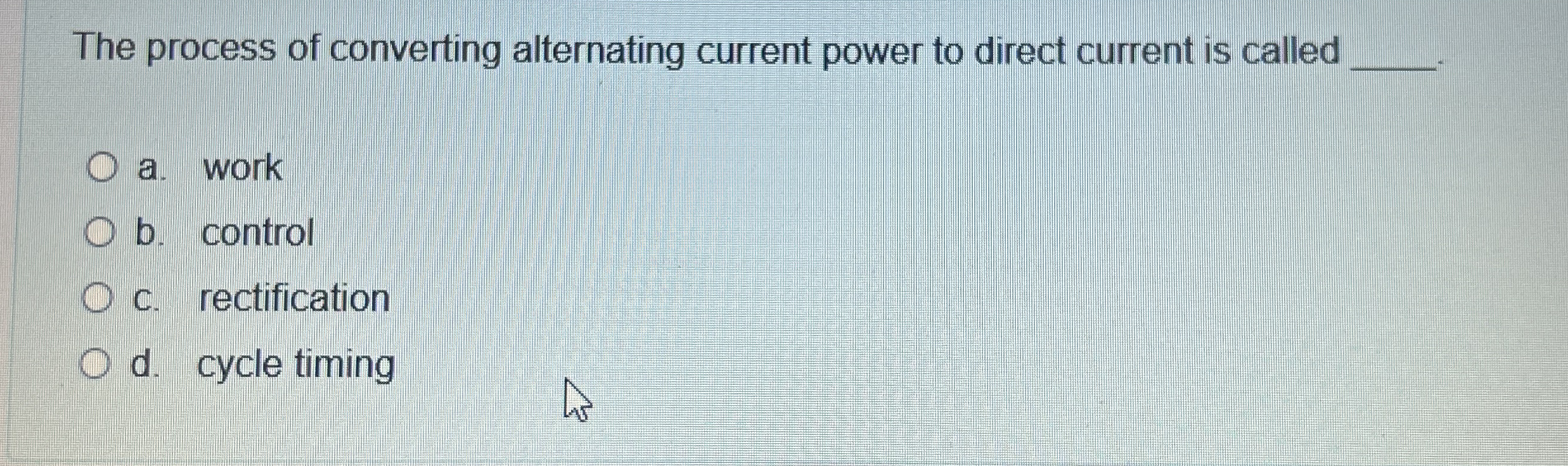 The process of converting alternating current