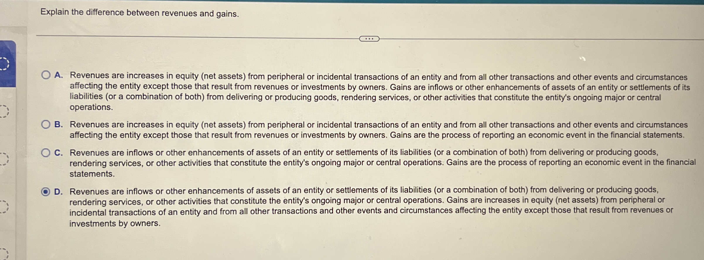 Explain the difference between revenues and
