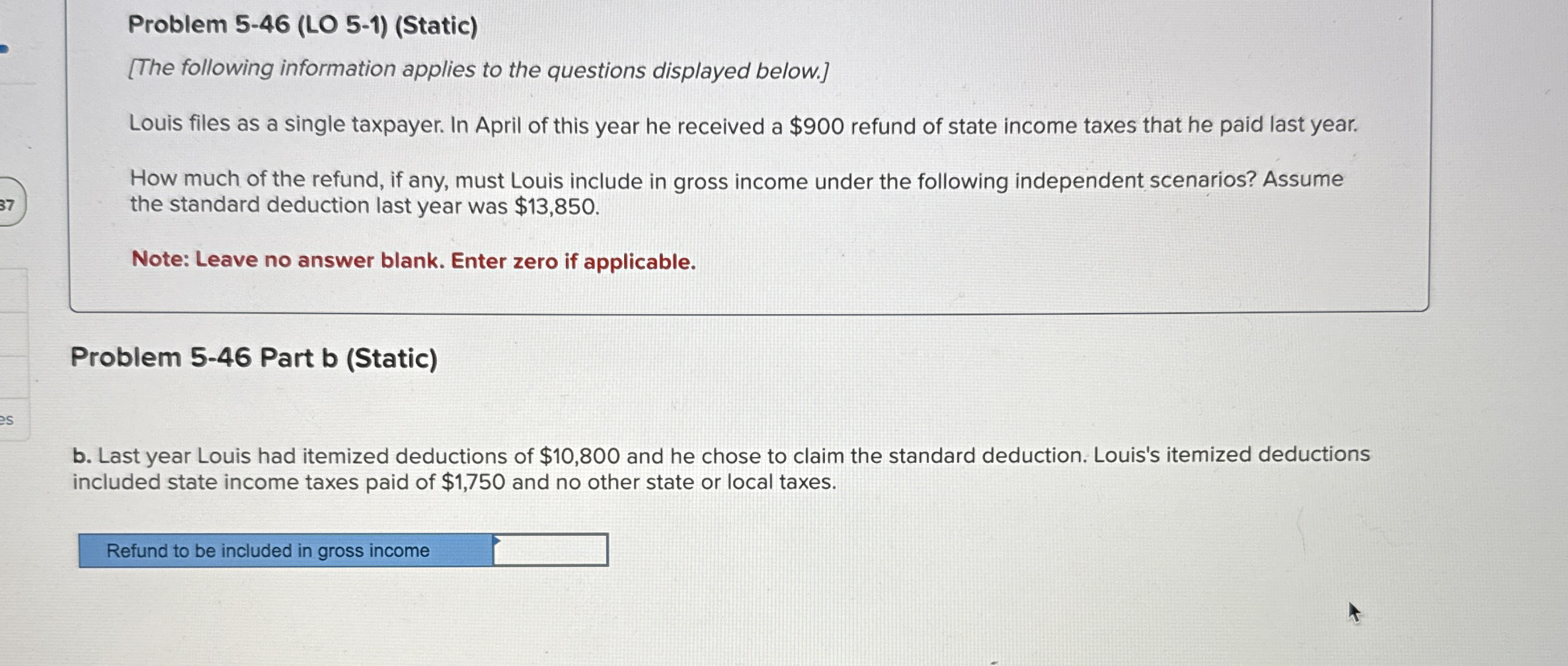 Problem 5 - 4 6 ( LO 5 - 1 ) ( Static ) [ The