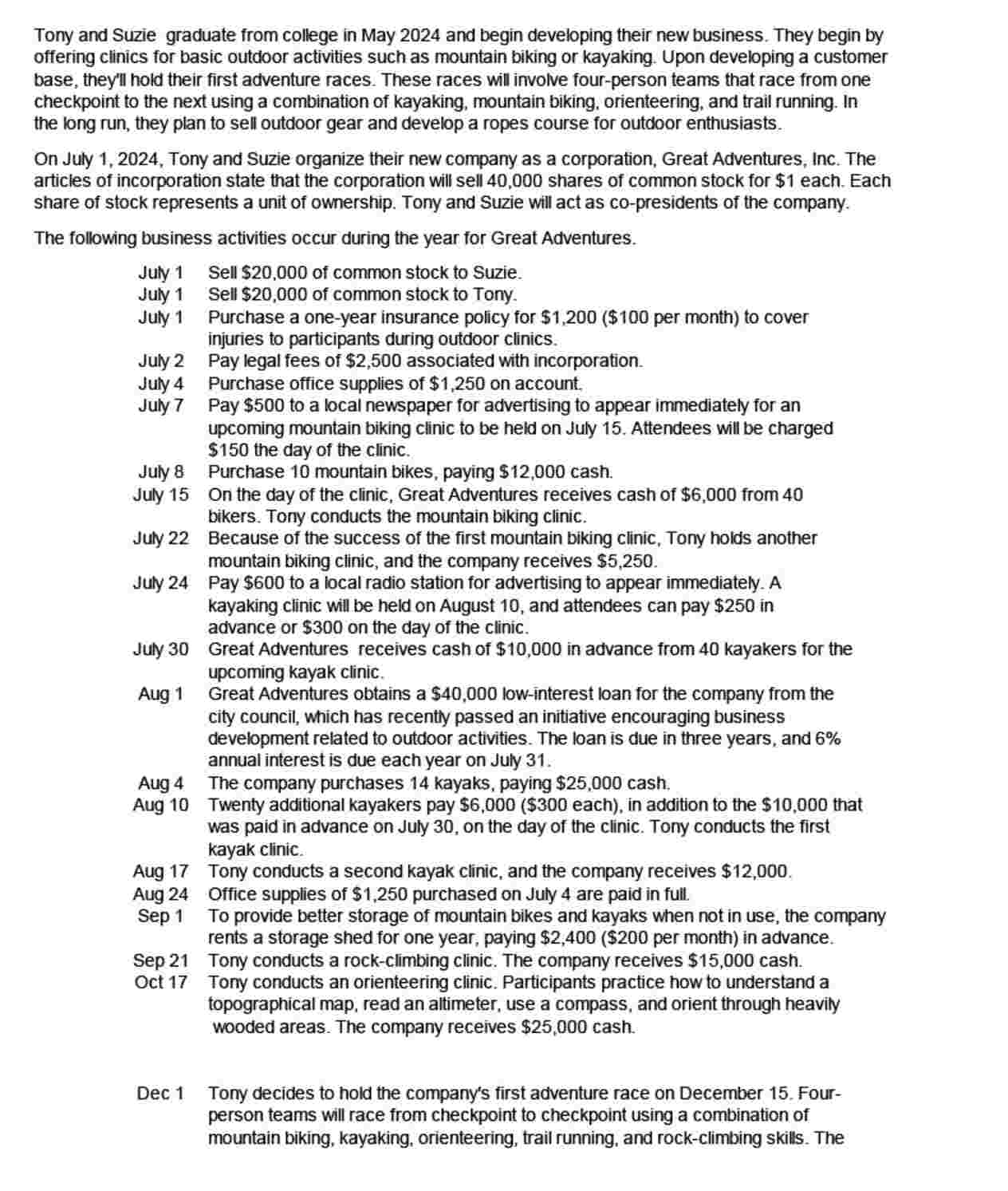 Accounting Excel 1 . Record transactions (