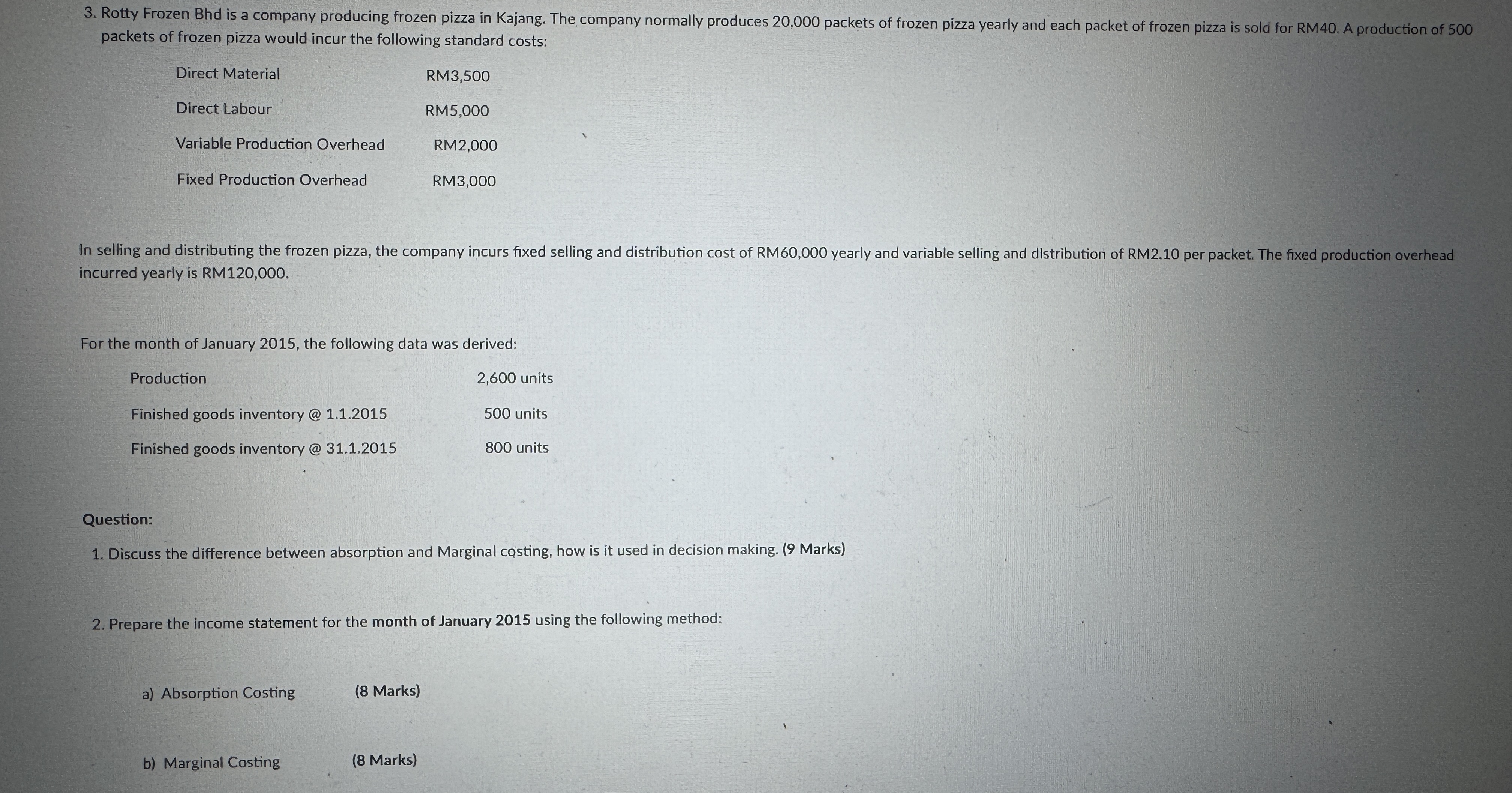 packets of frozen pizza would incur the following