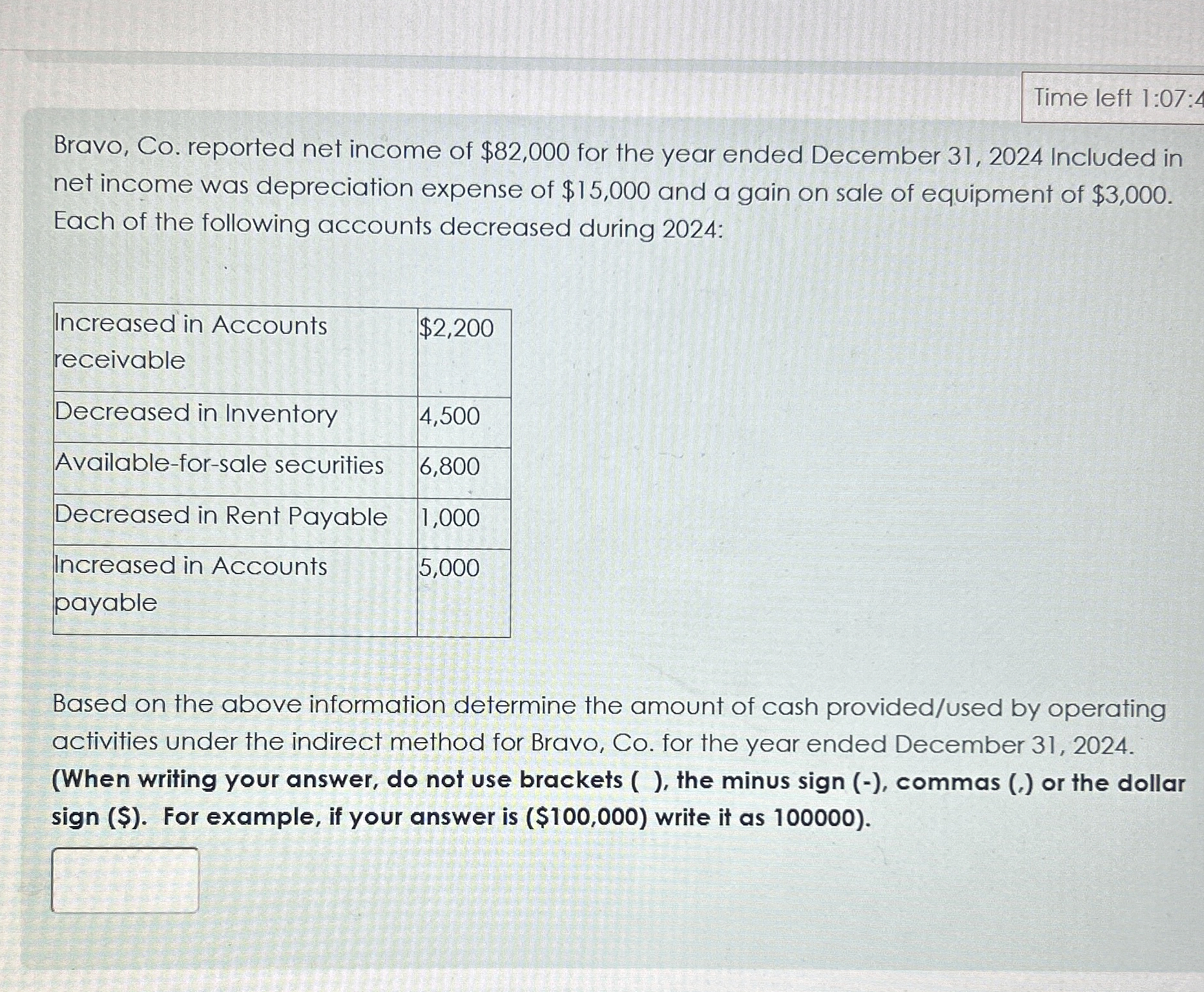 Time left 1 : 0 7 : Bravo, Co . reported net