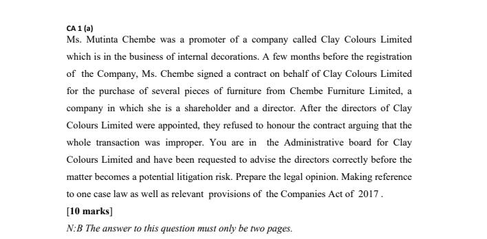 CA 1 ( a ) Ms . Mutinta Chembe was a promoter of