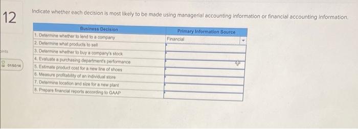 9 Indicate whether each decision is most likely
