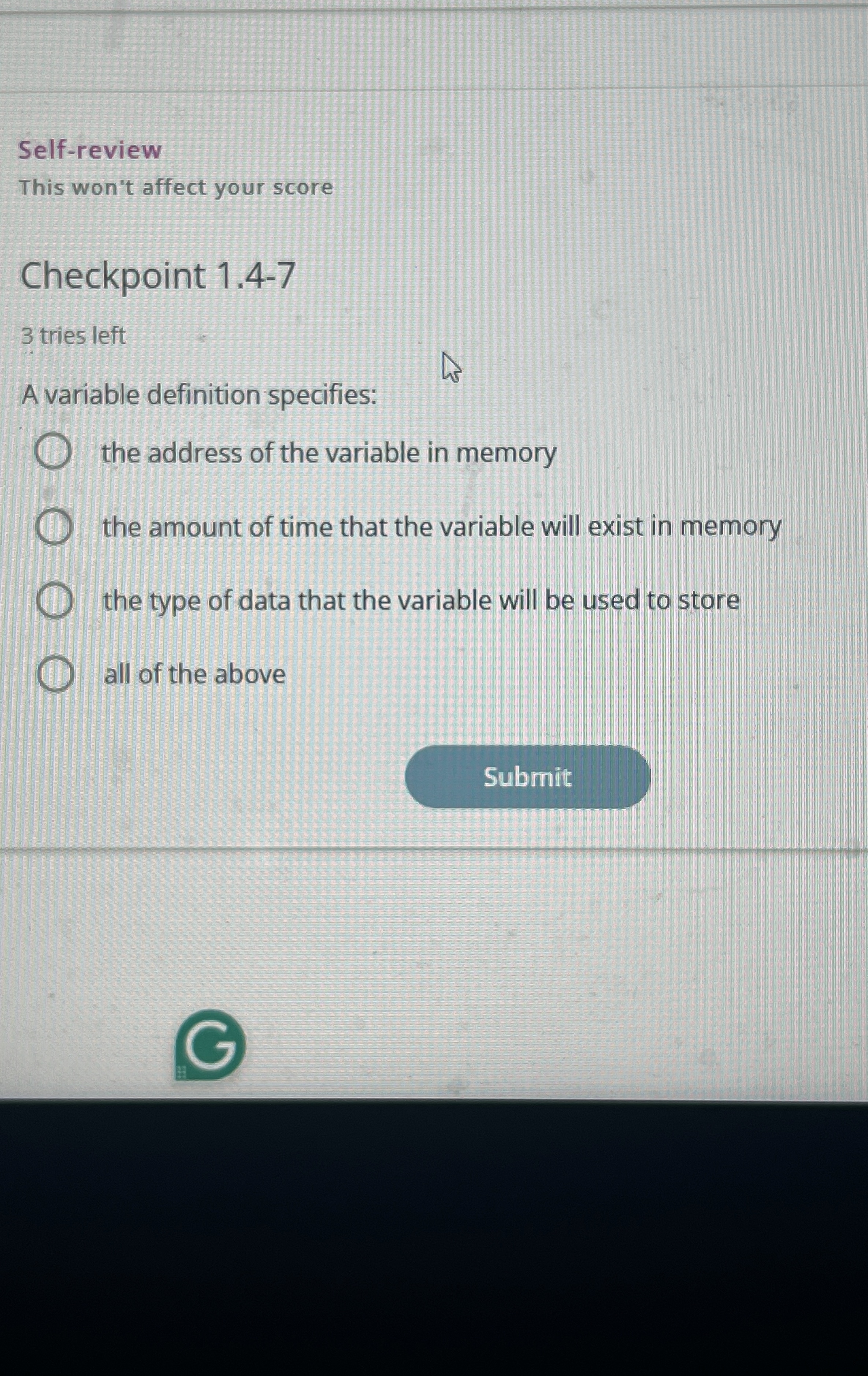 Self - review This won't affect your score