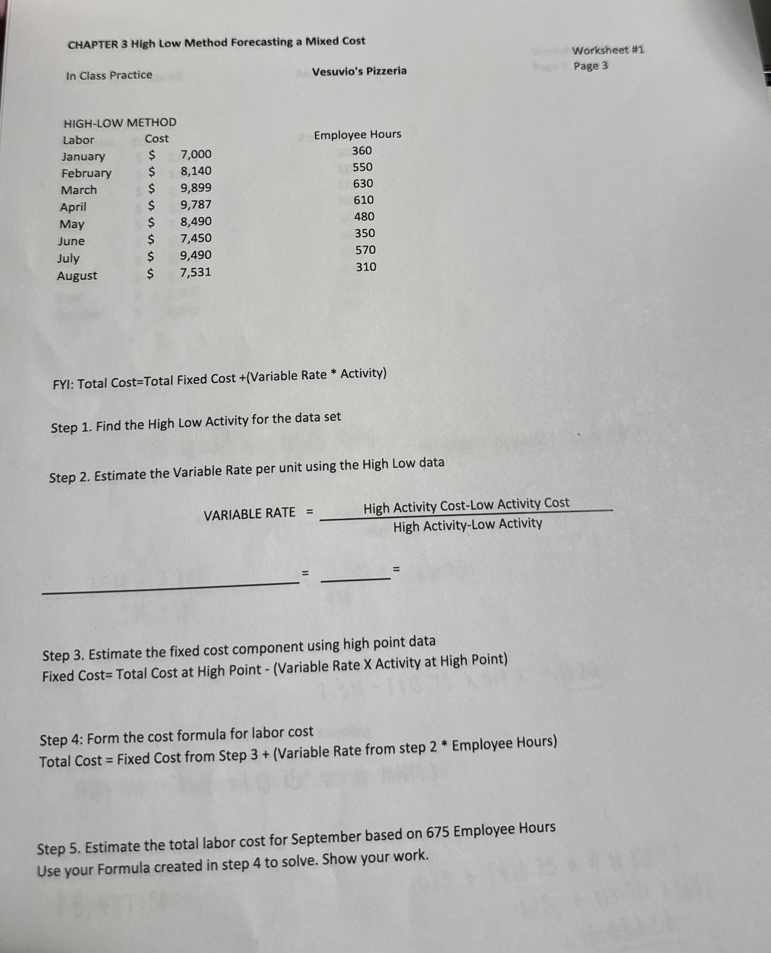 CHAPTER 3 High Low Method Forecasting a Mixed