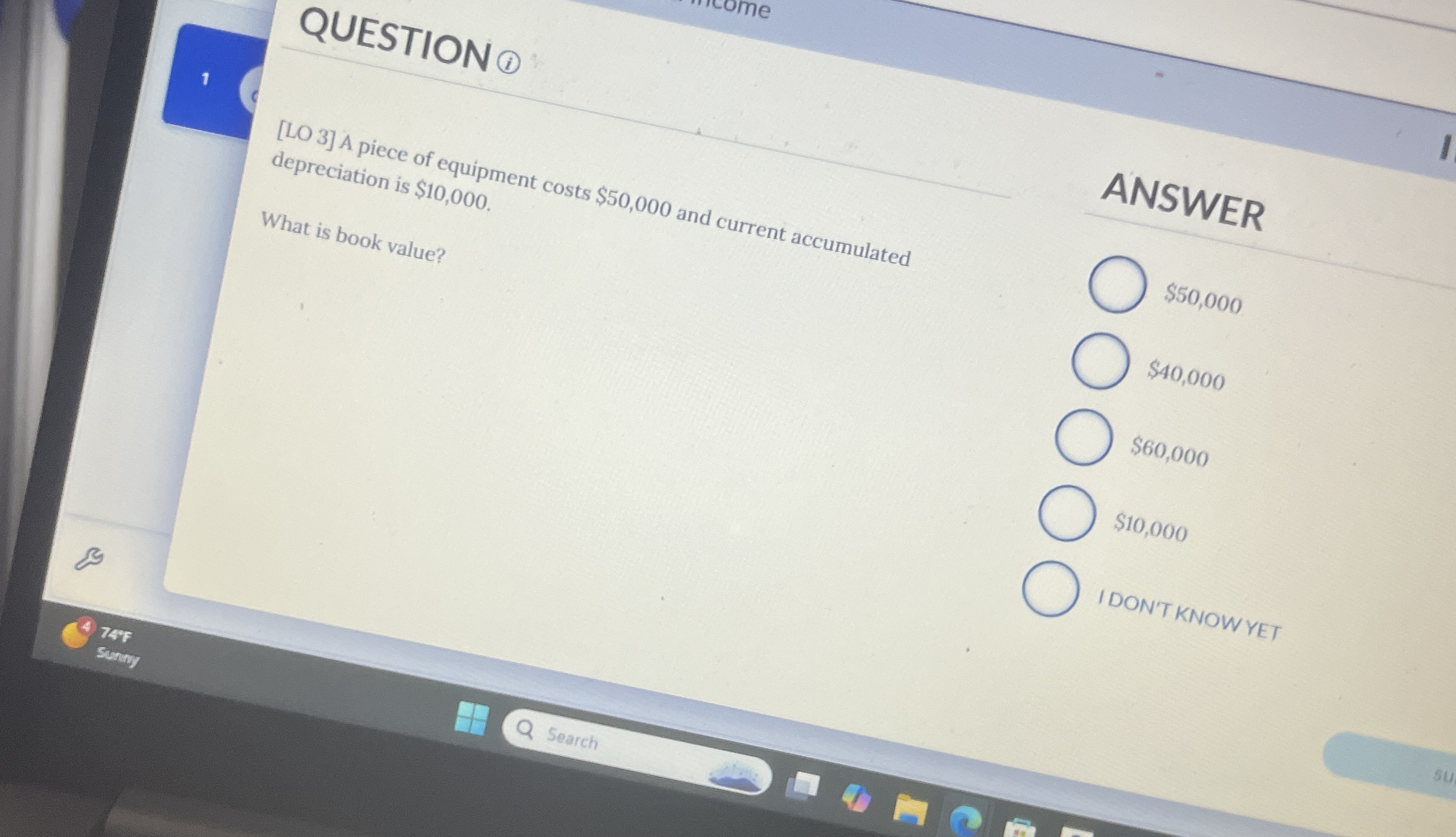 QUESTION What is book value? $ 5 0 , 0 0 0 $ 4 0