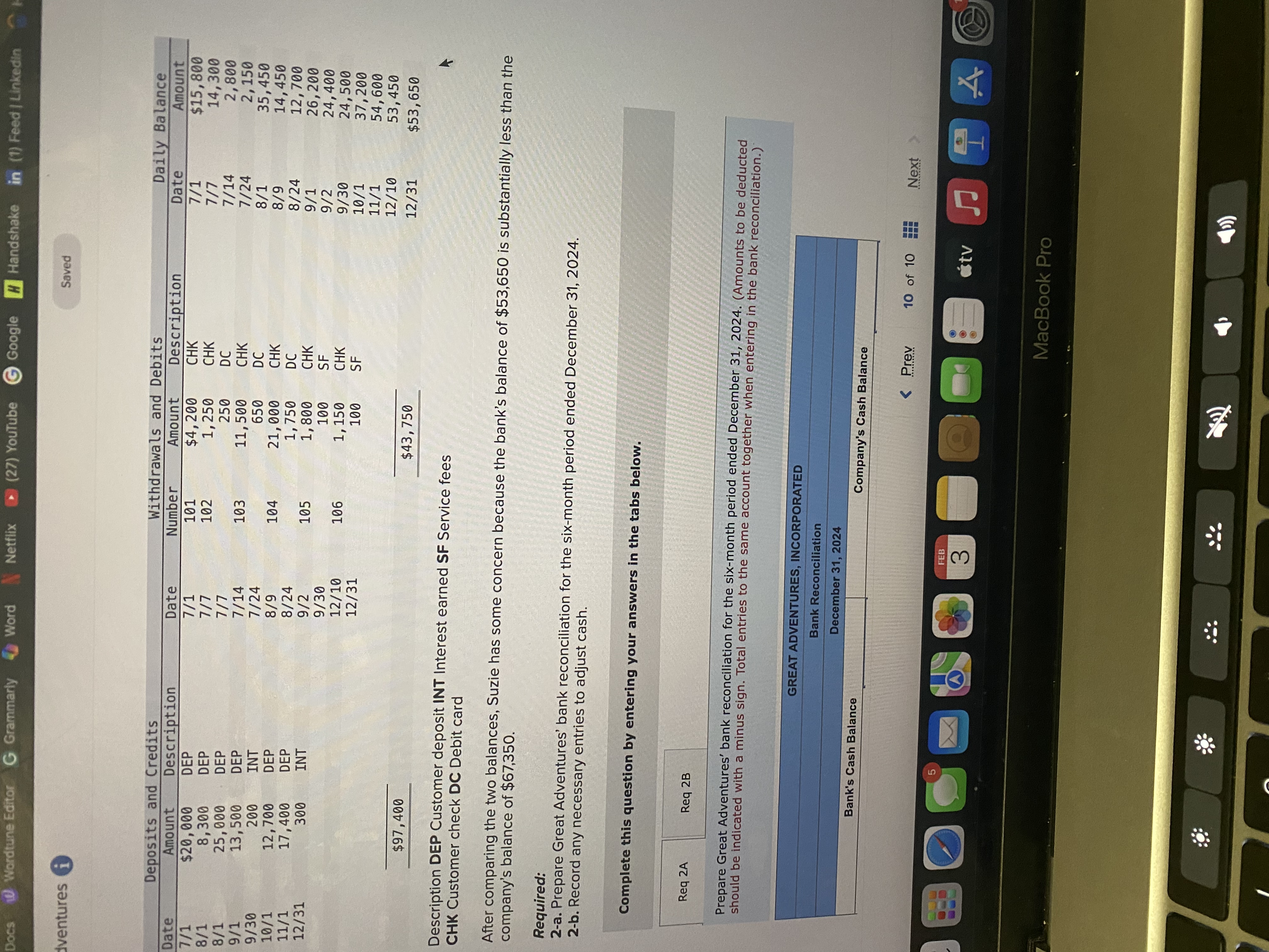 After comparing the two balances, Suzie has some