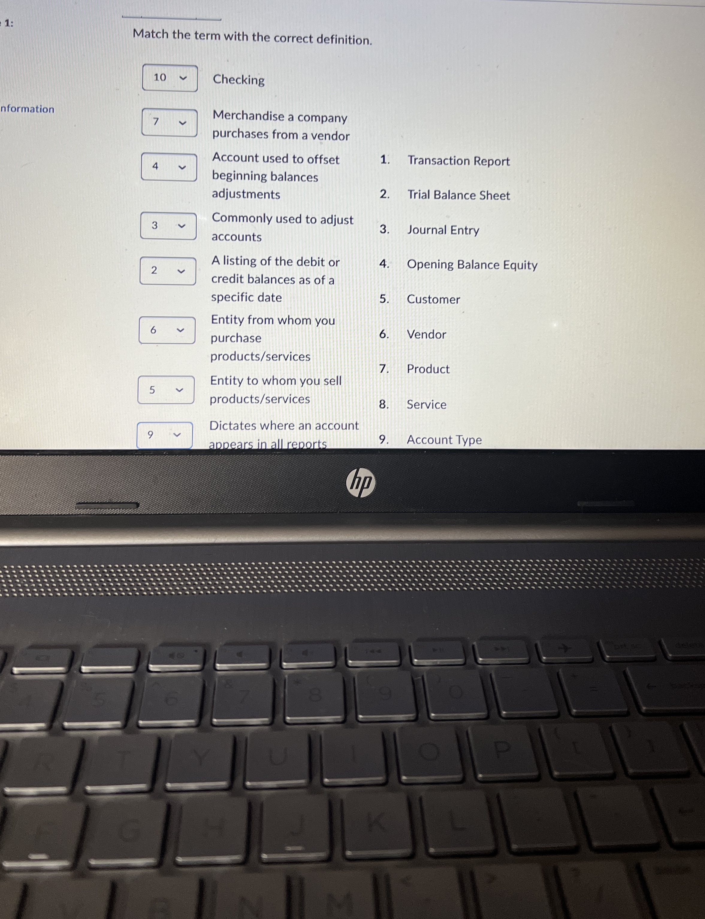 1 : Match the term with the correct definition.