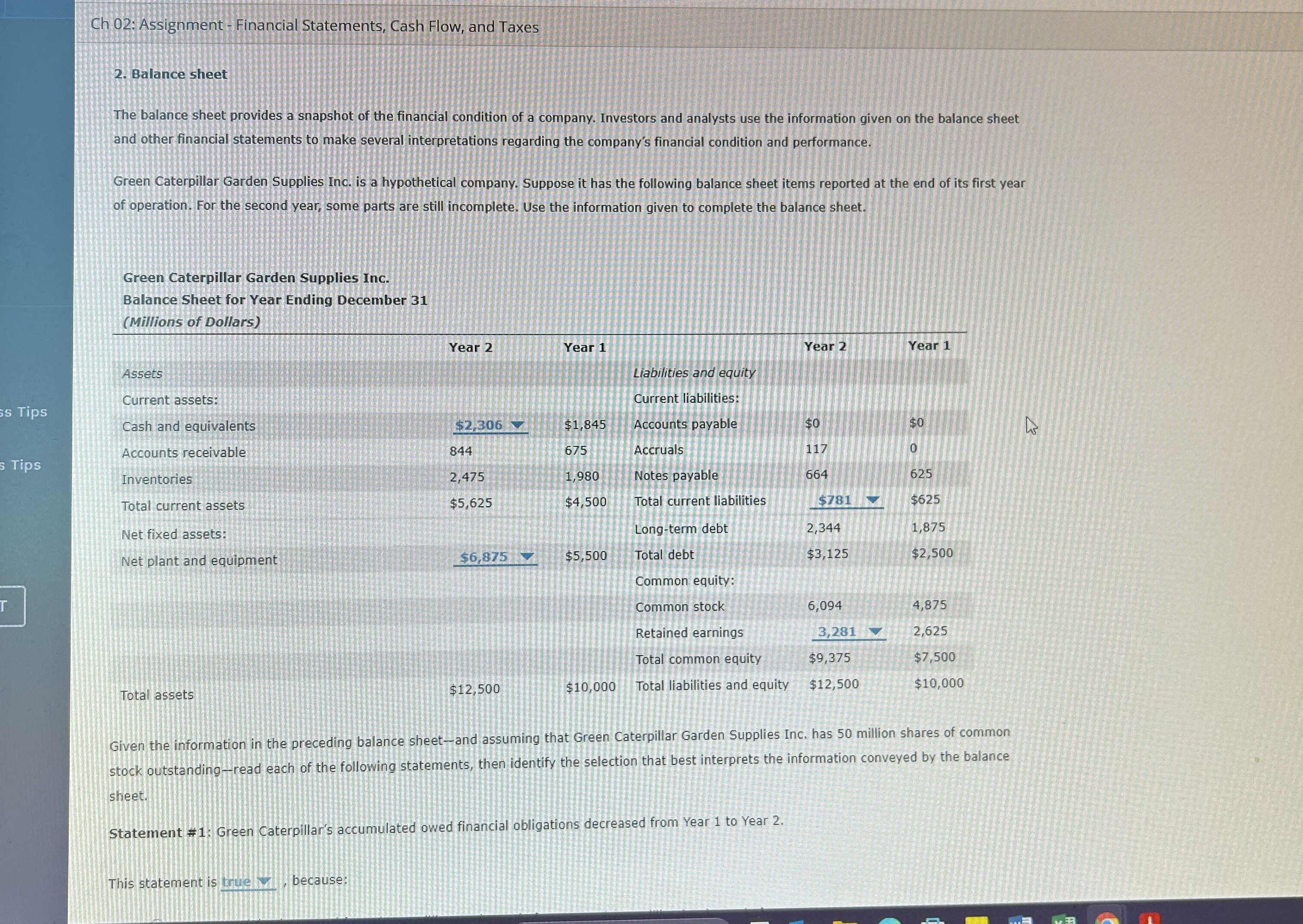 Ch 0 2 : Assignment - Financial Statements, Cash