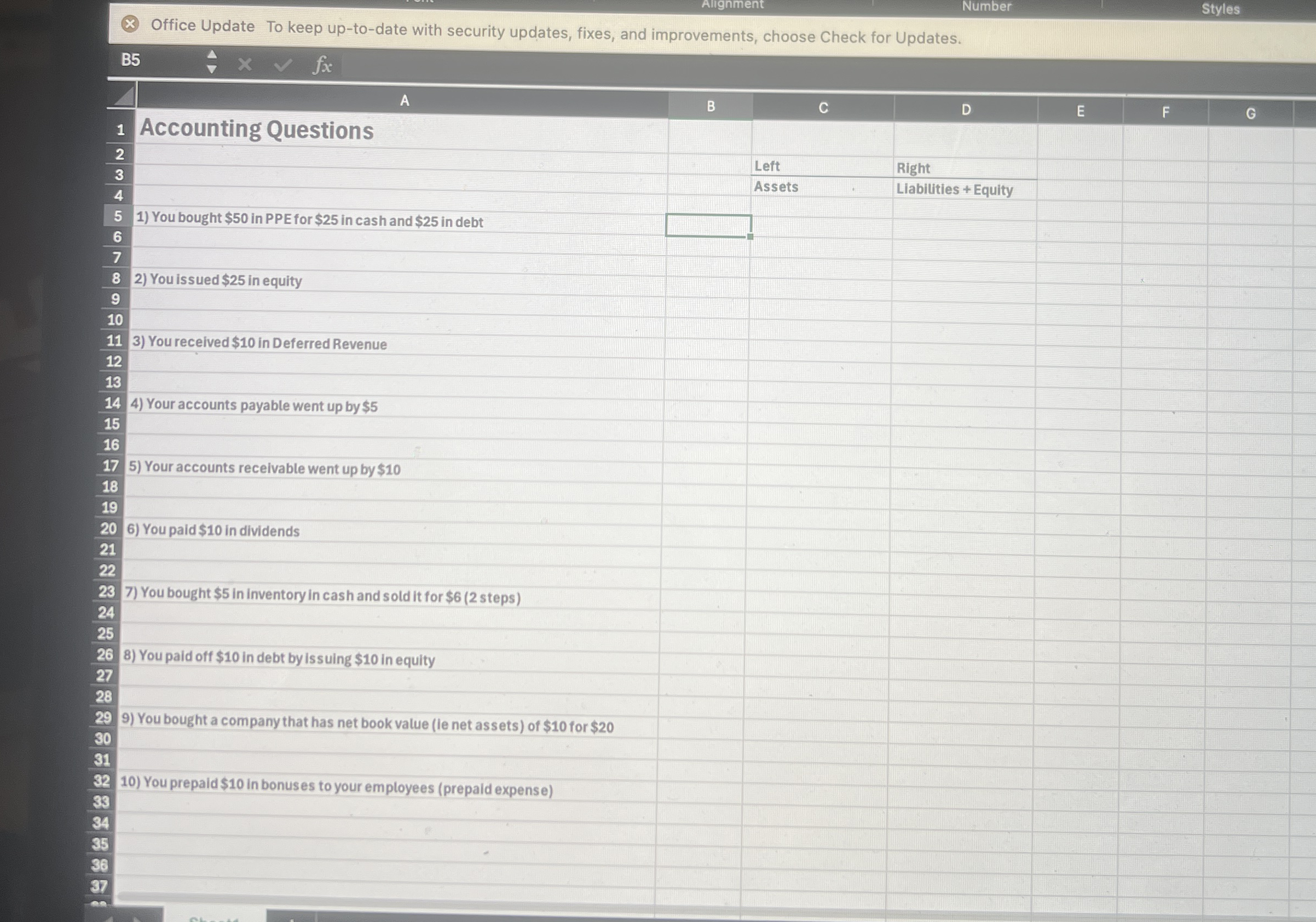 indicate what happens to assets, liabilities and