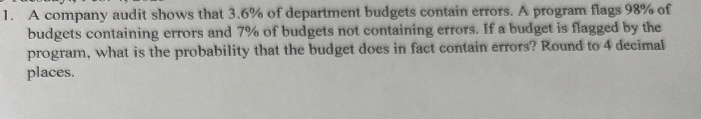 A company audit shows that 3 . 6 % of department