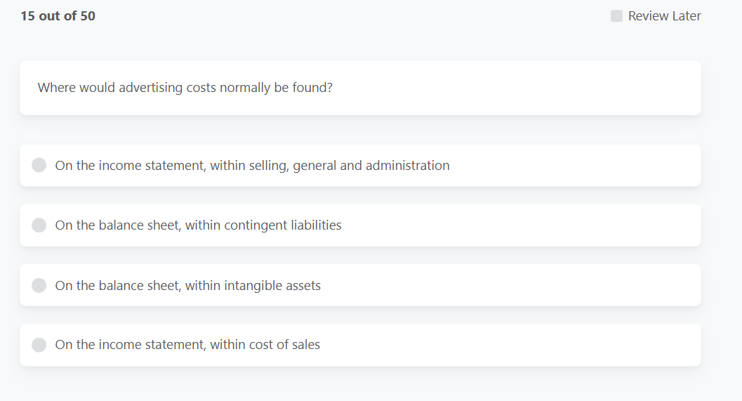 1 5 out of 5 0 Where would advertising costs