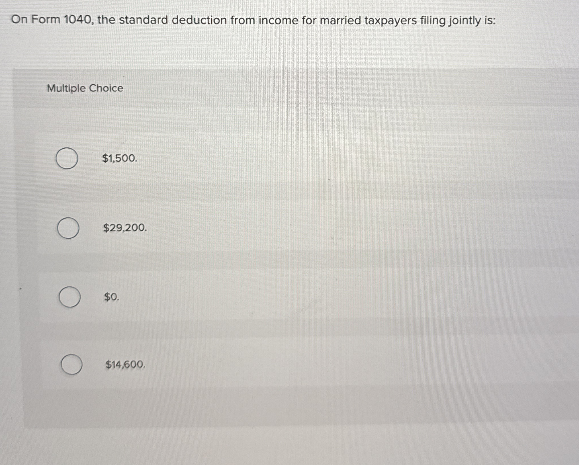 On Form 1 0 4 0 , the standard deduction from