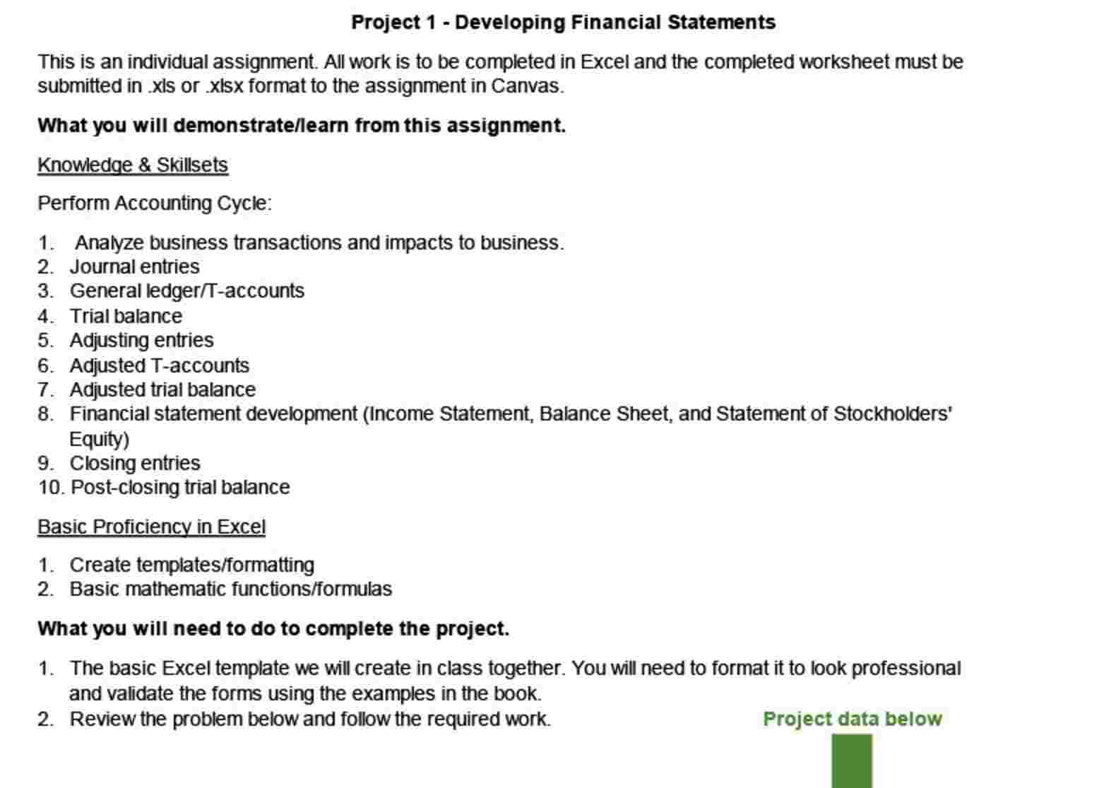 Project 1 - Developing Financial Statements This
