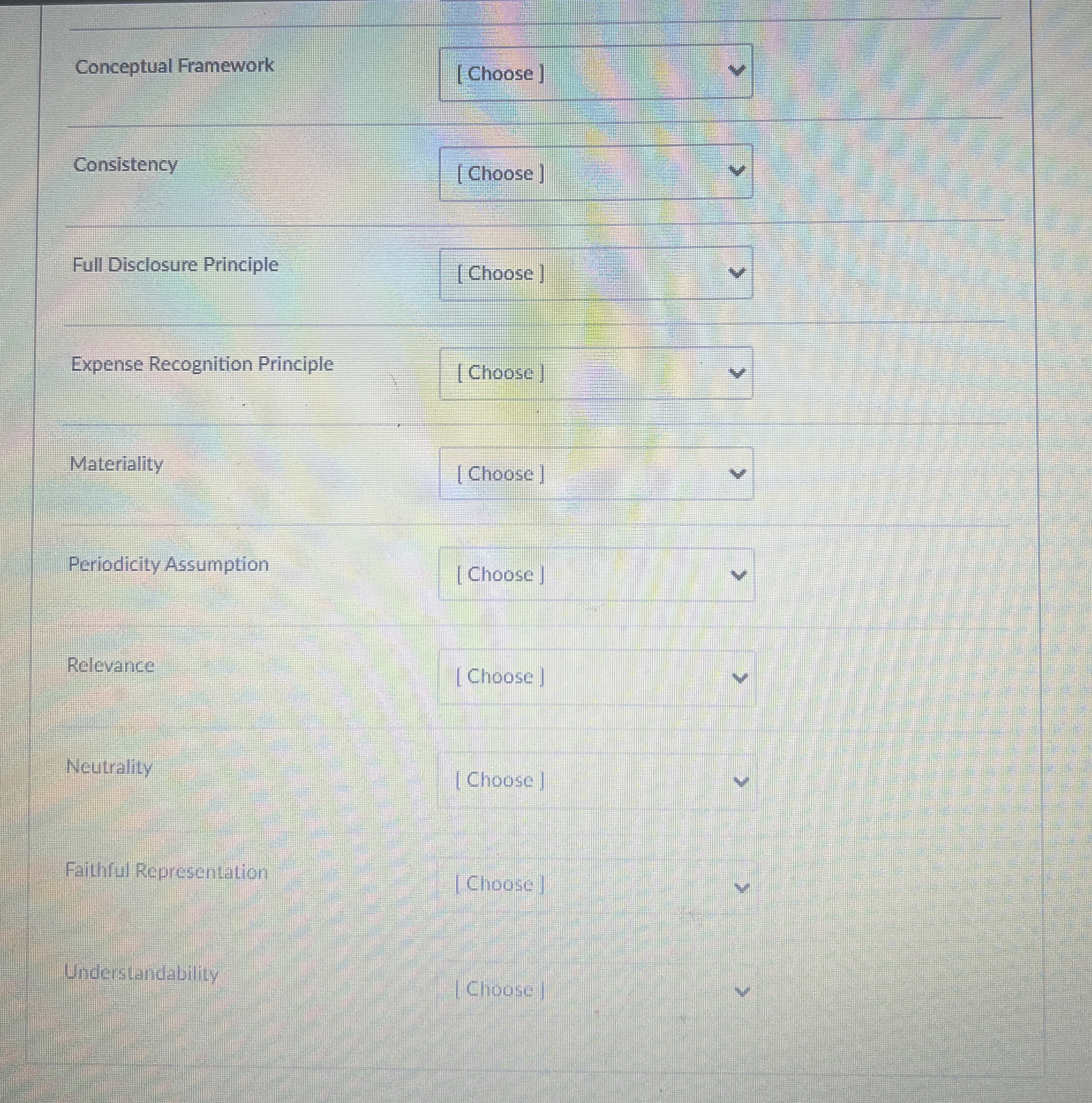Conceptual Framework [ Choose ] Consistency [