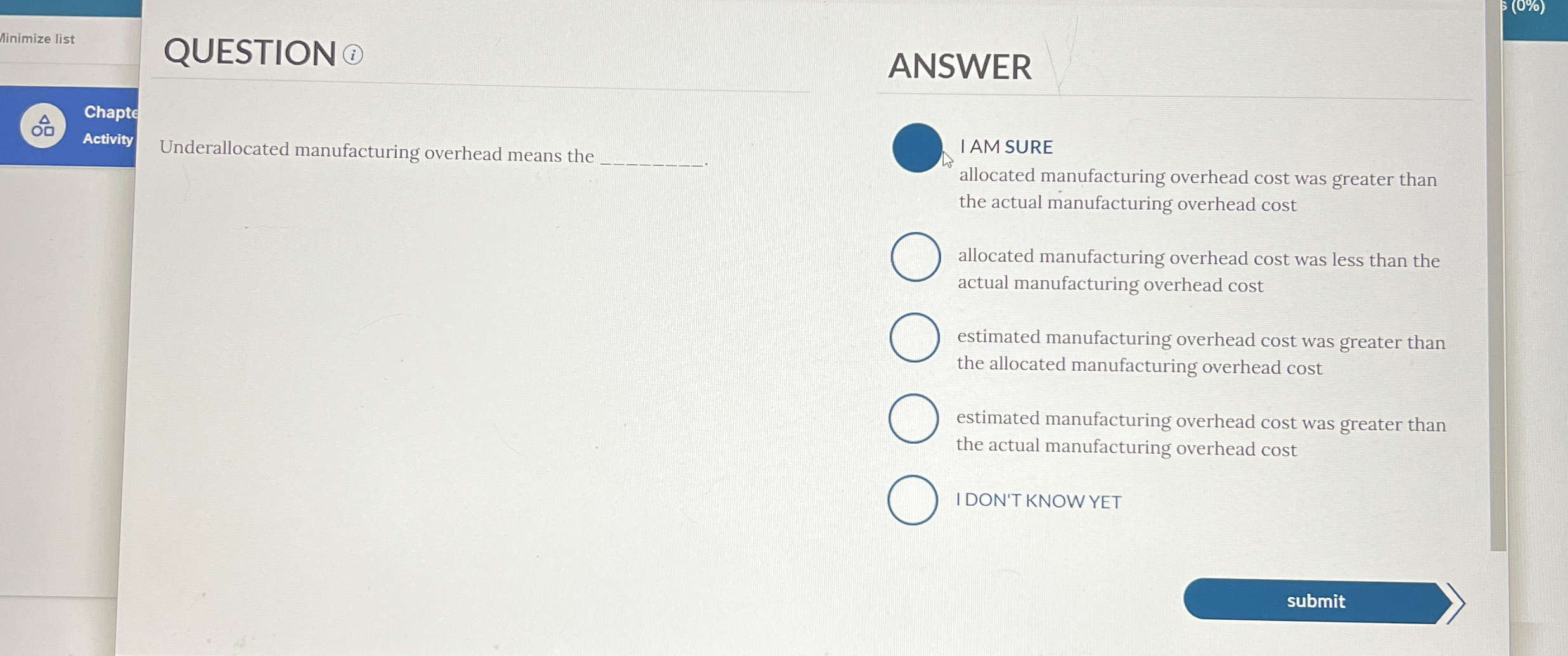 Minimize list QUESTION ( ANSWER ob Chapte