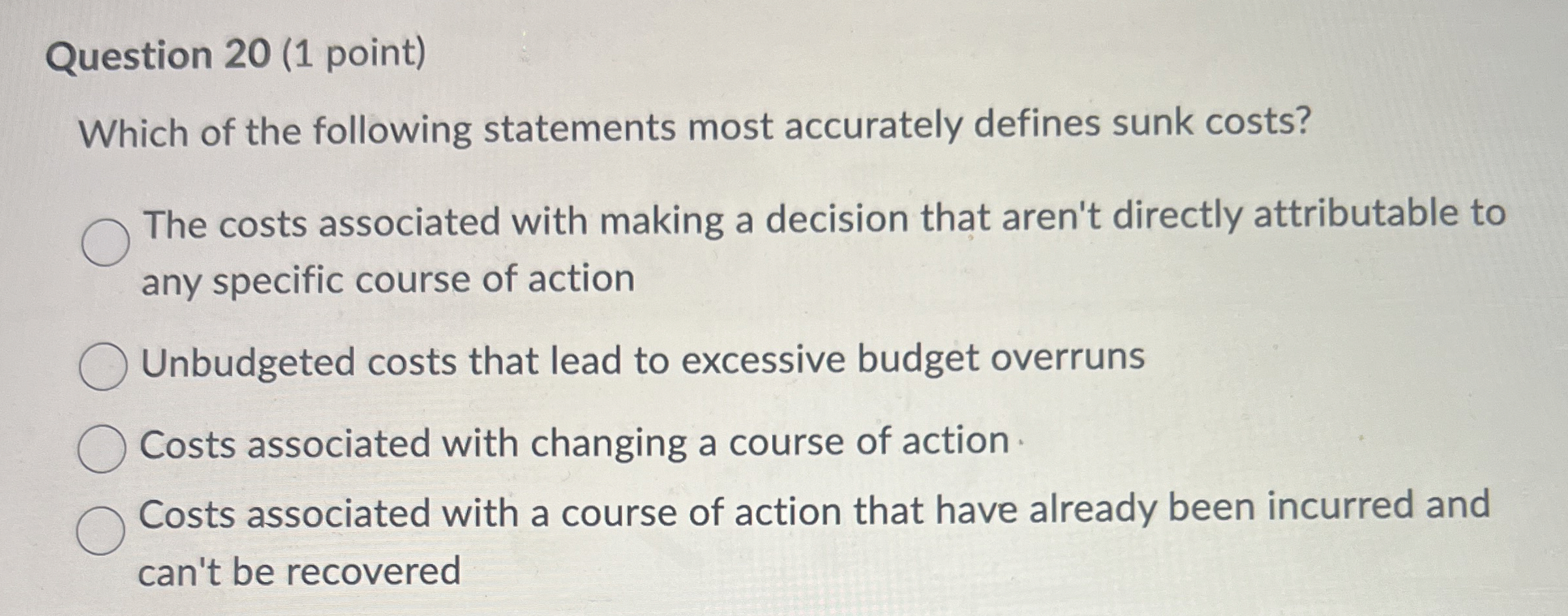 Question 2 0 ( 1 point ) Which of the following