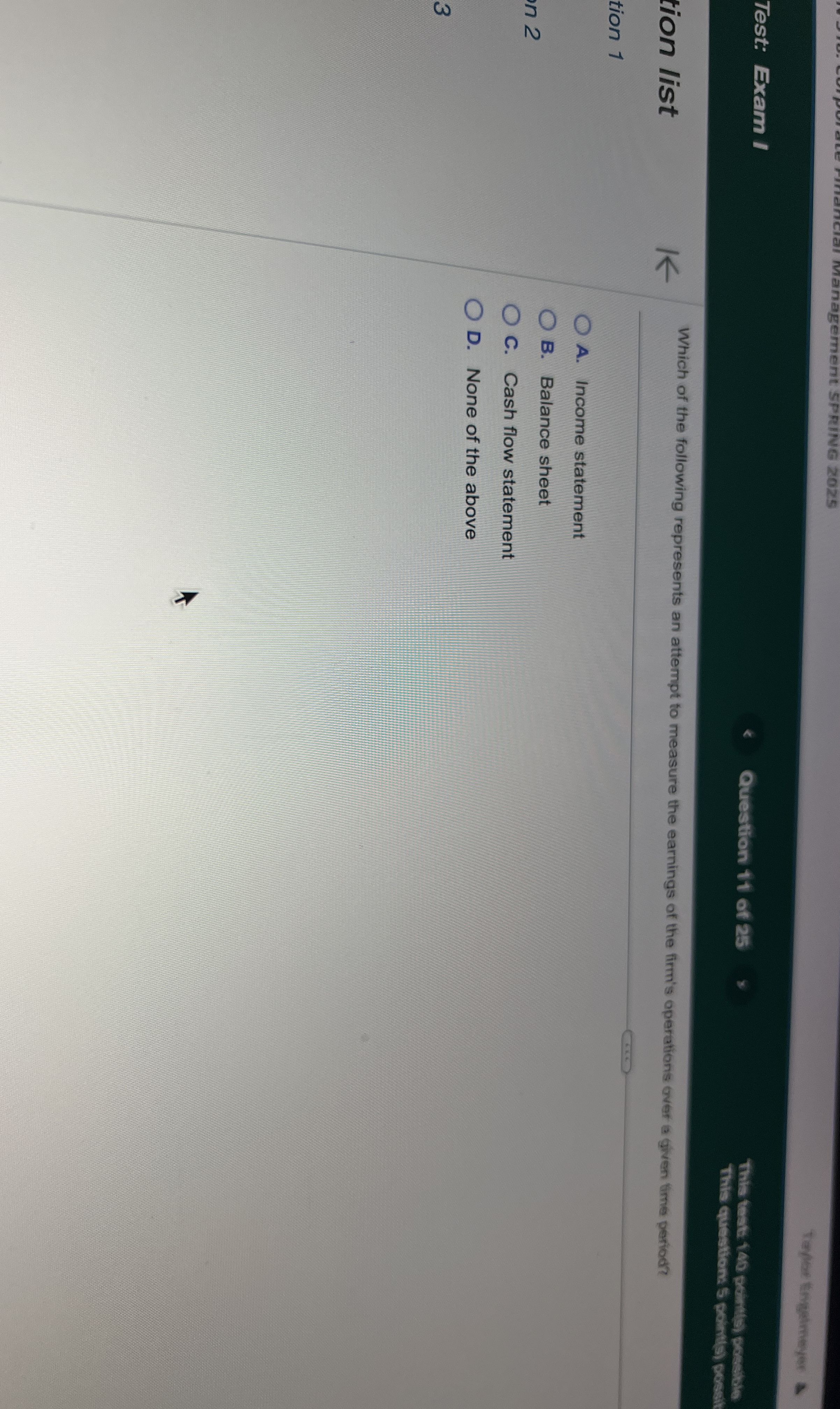 SPRING 2 0 2 5 Taples tingetmeyer Test: Exam I