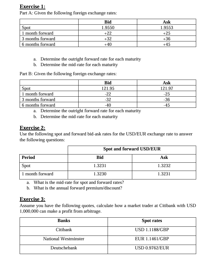 Exercise 1 : Part A: Given the following foreign