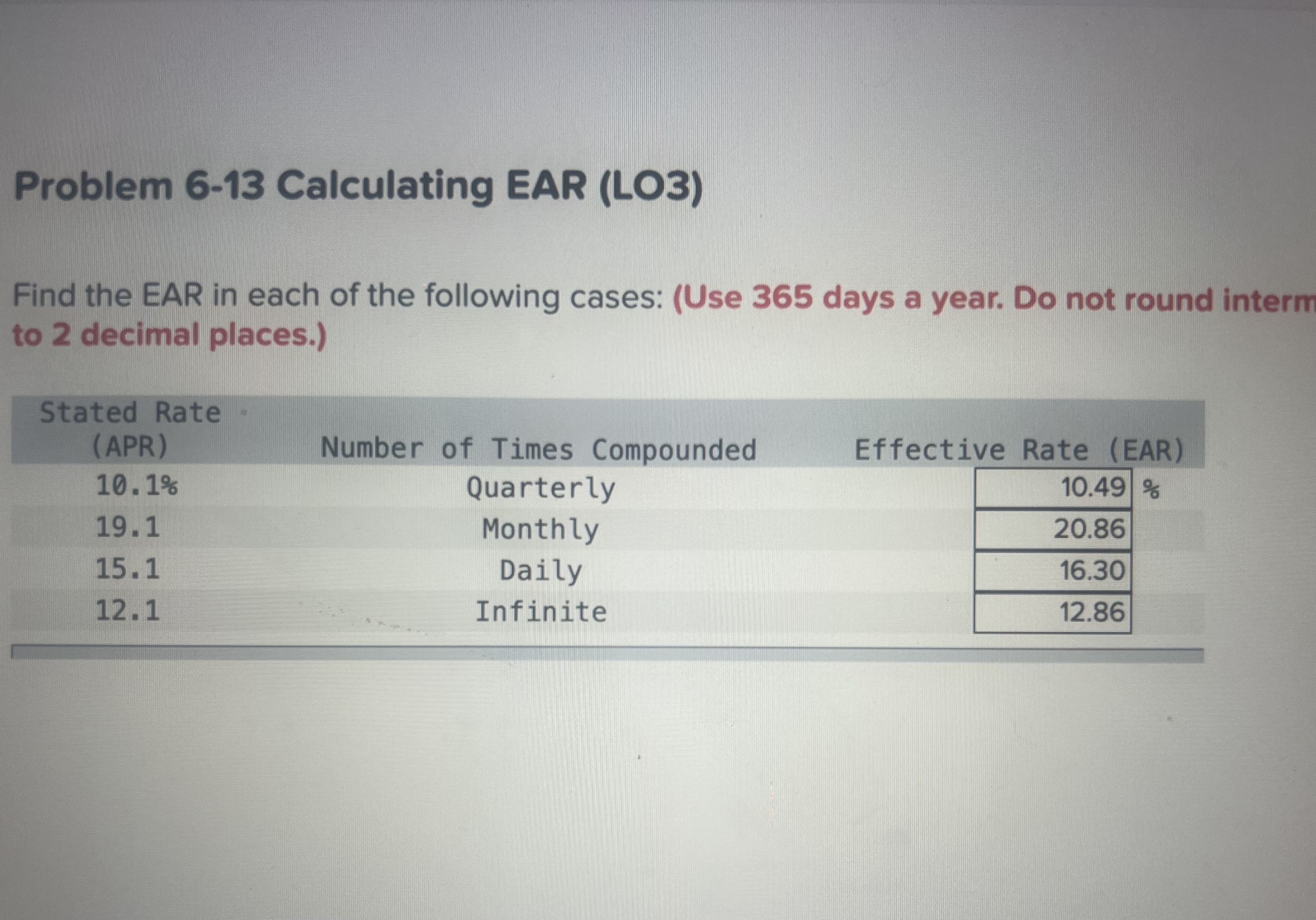 Problem 6 - 1 3 Calculating EAR ( LO 3 ) Find the