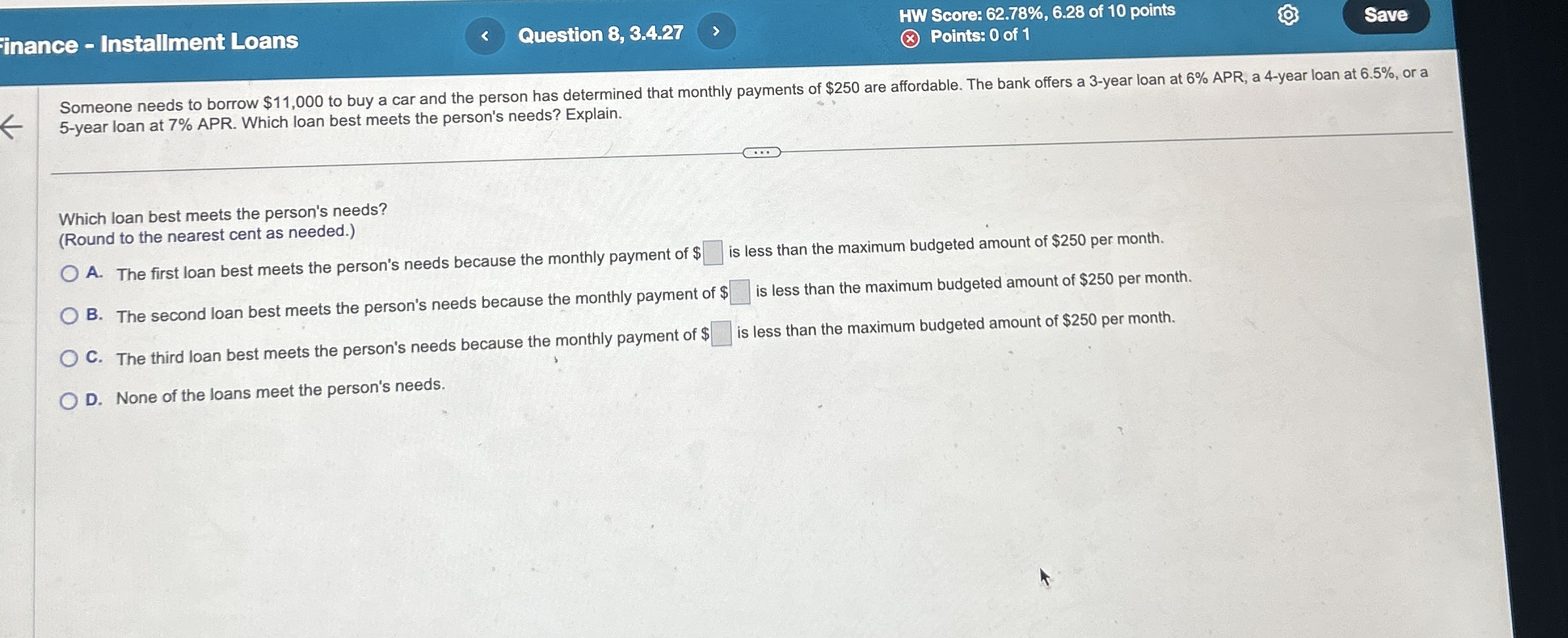 inance - Installment Loans Question 8 , 3 . 4 . 2