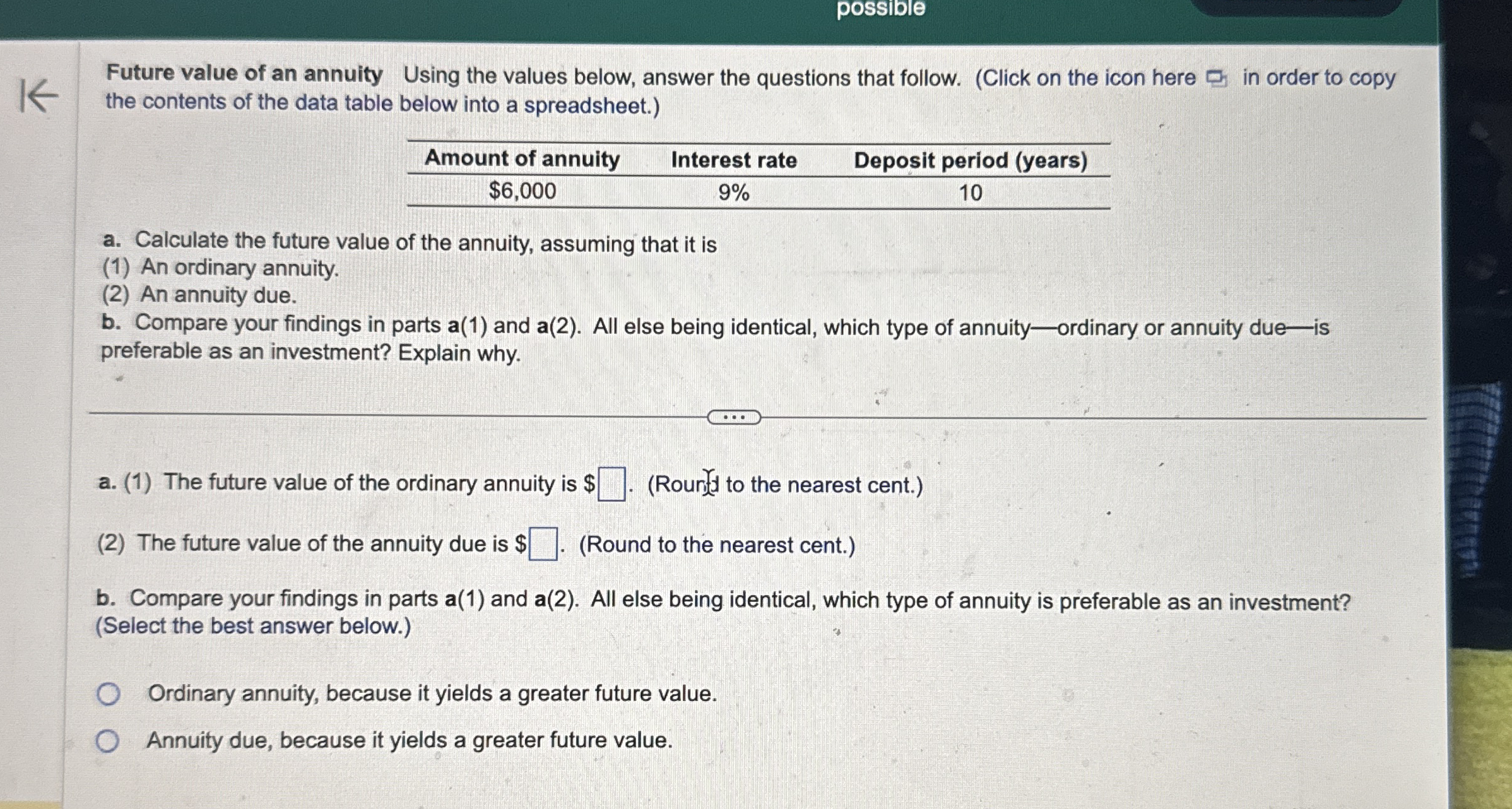 possible Future value of an annuity Using the