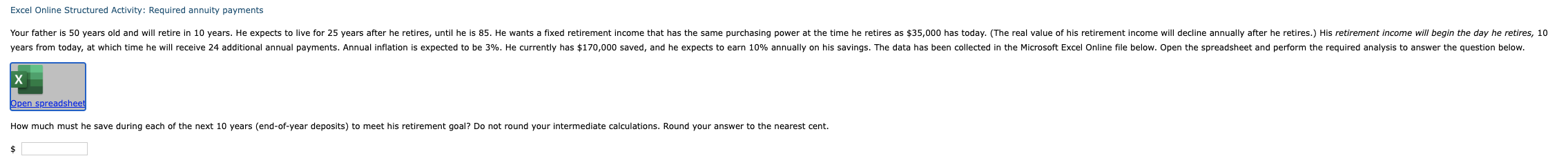 Excel Online Structured Activity: Required