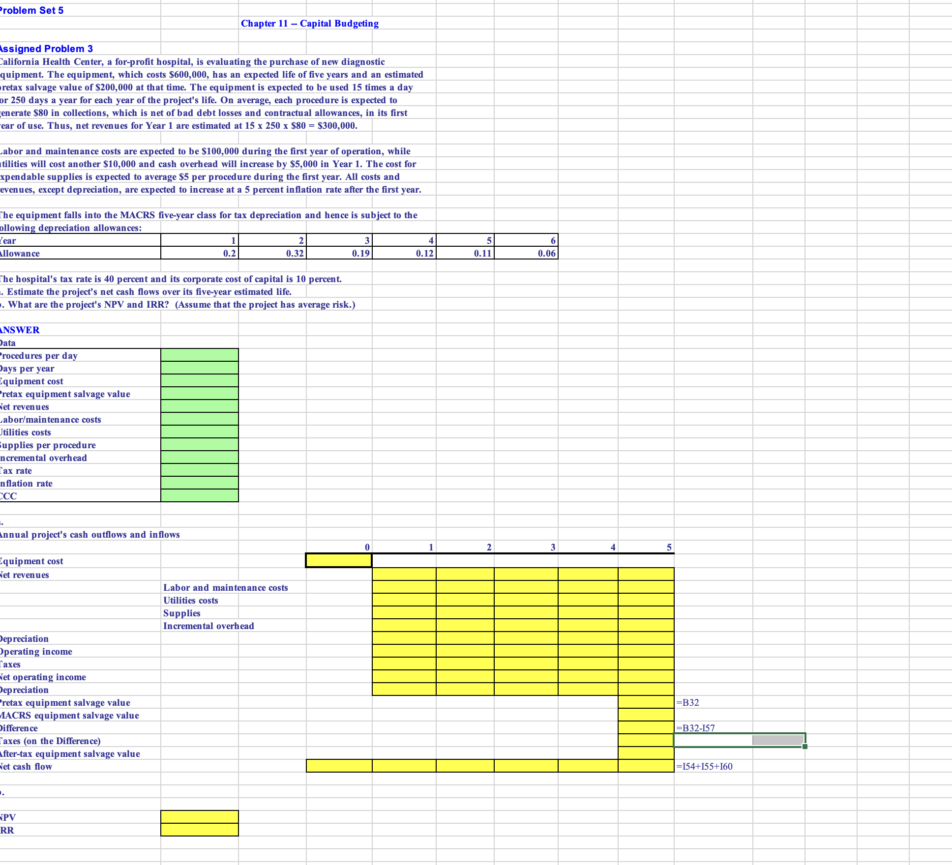 Chapter 1 1 - - Capital Budgeting ssigned Problem
