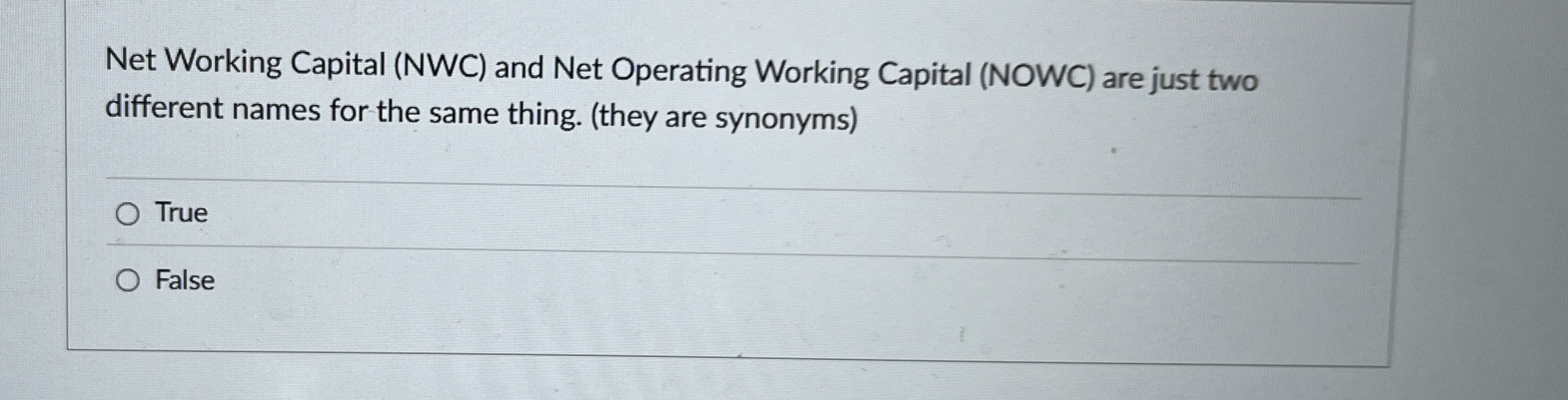 Net Working Capital ( NWC ) and Net Operating