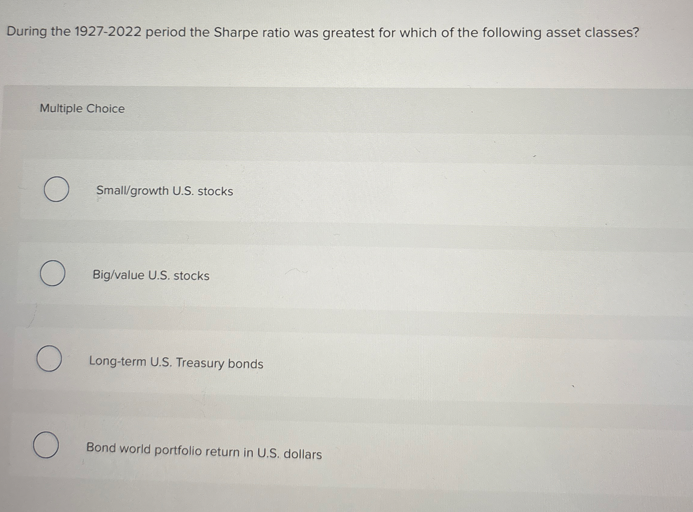 During the 1 9 2 7 - 2 0 2 2 period the Sharpe
