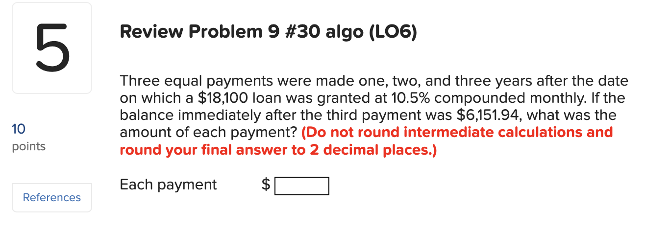 Review Problem 9 # 3 0 algo ( LO 6 ) Three equal