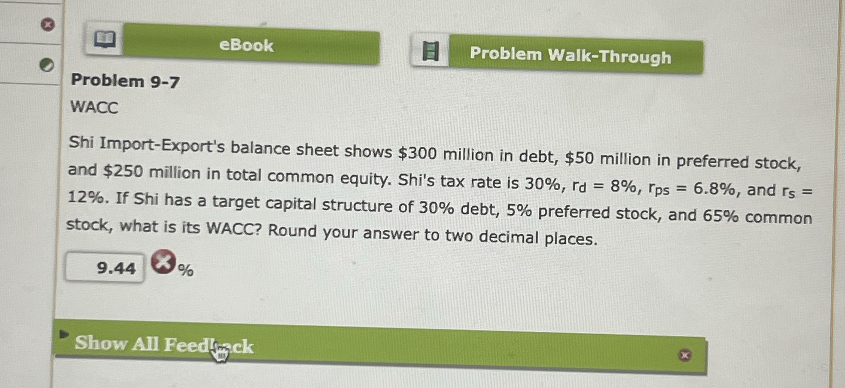 eBook Problem 9 - 7 WACC Shi Import - Export's