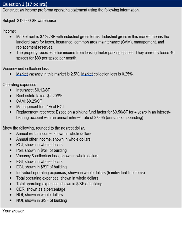 Question 3 ( 1 7 points ) Construct an income