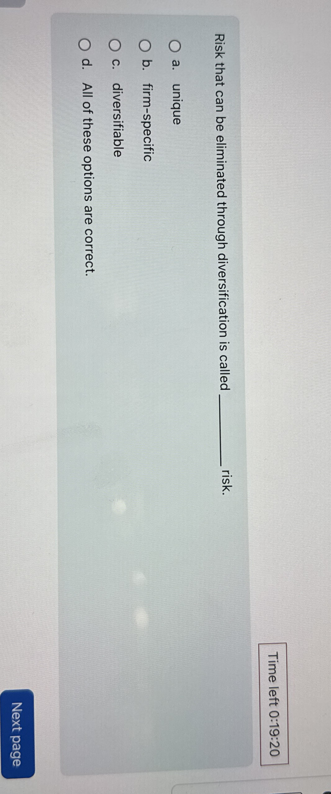 Time left 0 : 1 9 : 2 0 Risk that can be